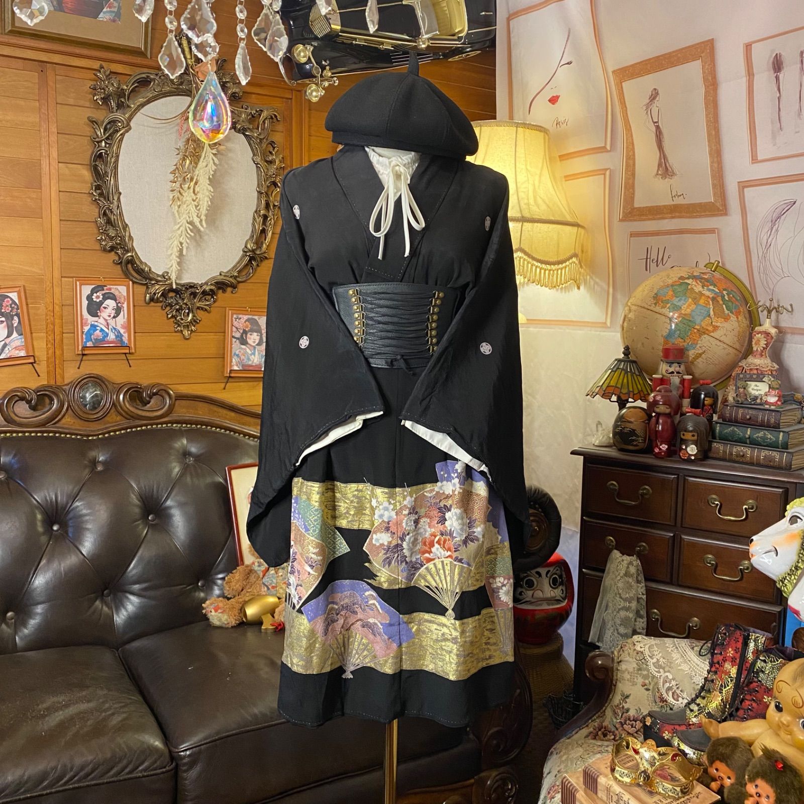 ハンドメイド作家さん作品　着物リメイクスカート＆ニットワンピース　2点セット ハンドメイド作家さん作品 着物リメイクスカート＆ニットワンピース 2