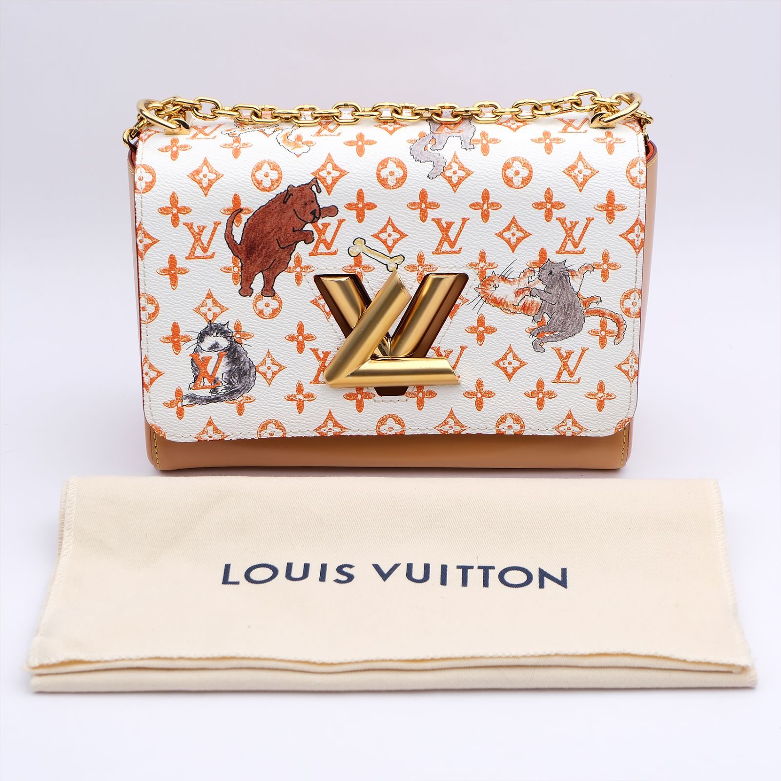 ルイヴィトン LOUIS VUITTON サック ツイストMM M44460 モノグラム キャットグラム 猫 カバン チェーンバッグ 斜め掛け Wチェーン ショルダーバッグ モノグラムキャンバス ブロン ホワイト 美品 LOUIS VUITTON - ルイヴィトン LOUIS VUITTON サック ツイストMM