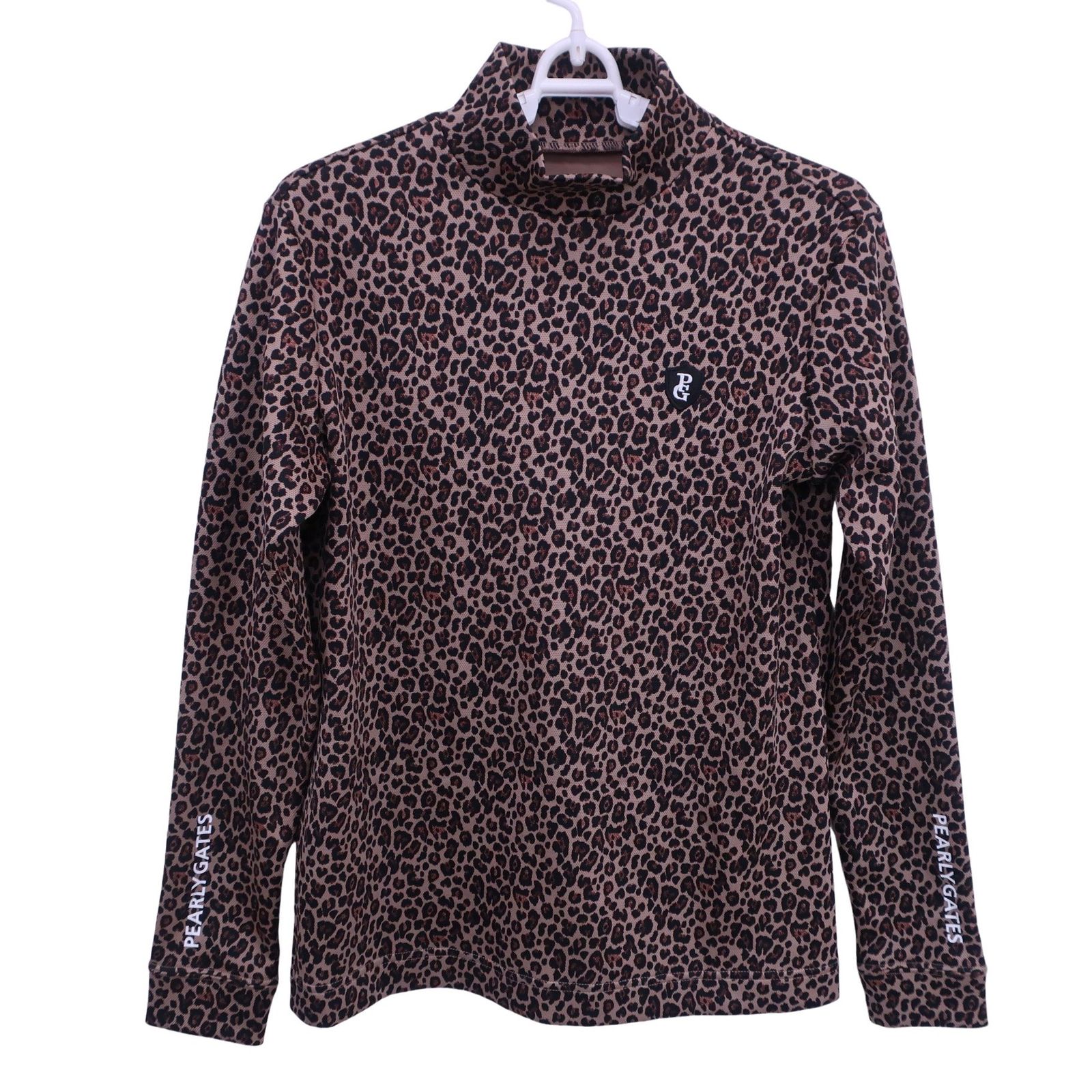 PEARLY GATES ハイネックゴルフウェア レディースサイズ0 美品】PEARLY GATES(パーリーゲイツ) ハイネックシャツ レオパード柄