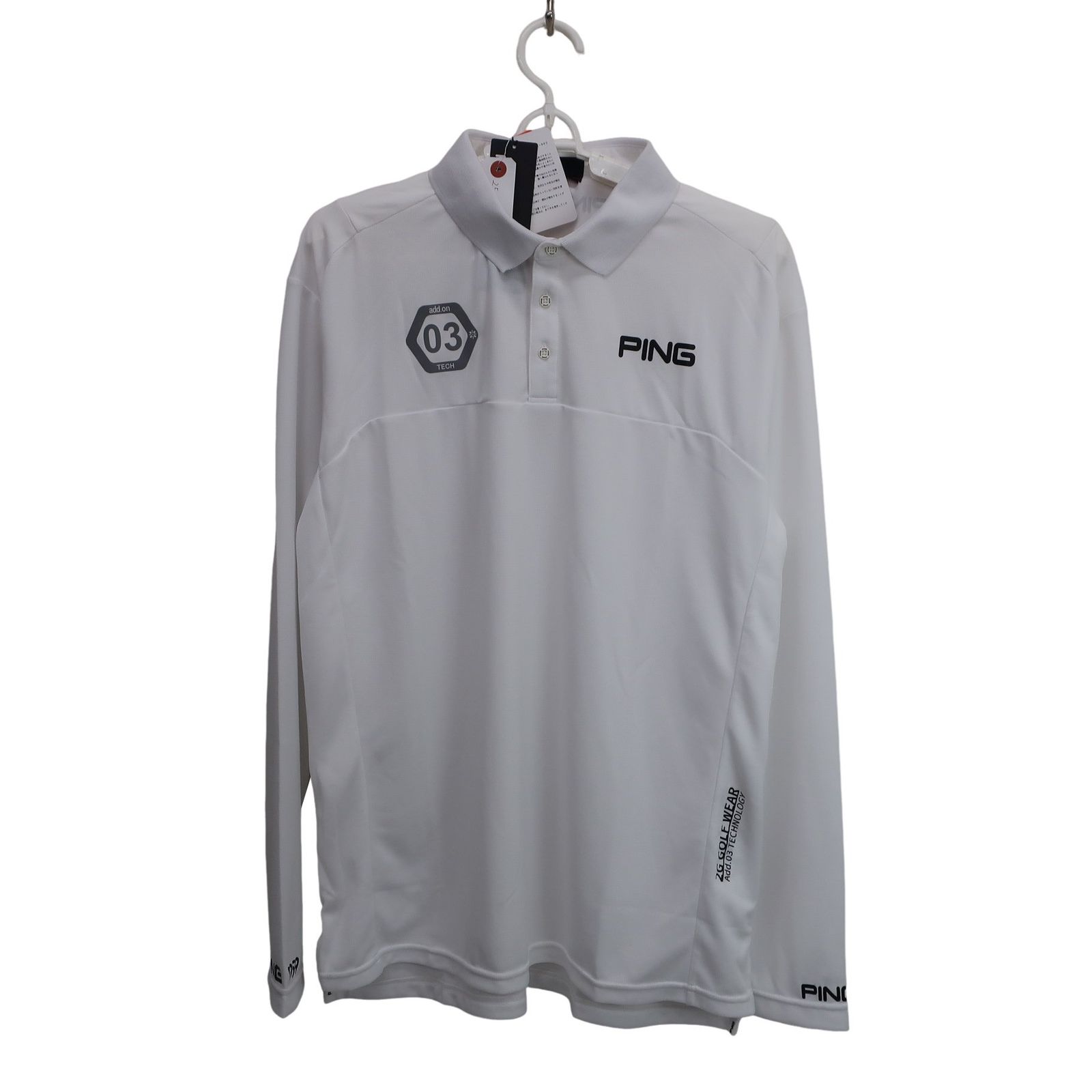 未使用品】PING(ピン) 長袖ポロシャツ 白 メンズ L 621-2261803 ゴルフ