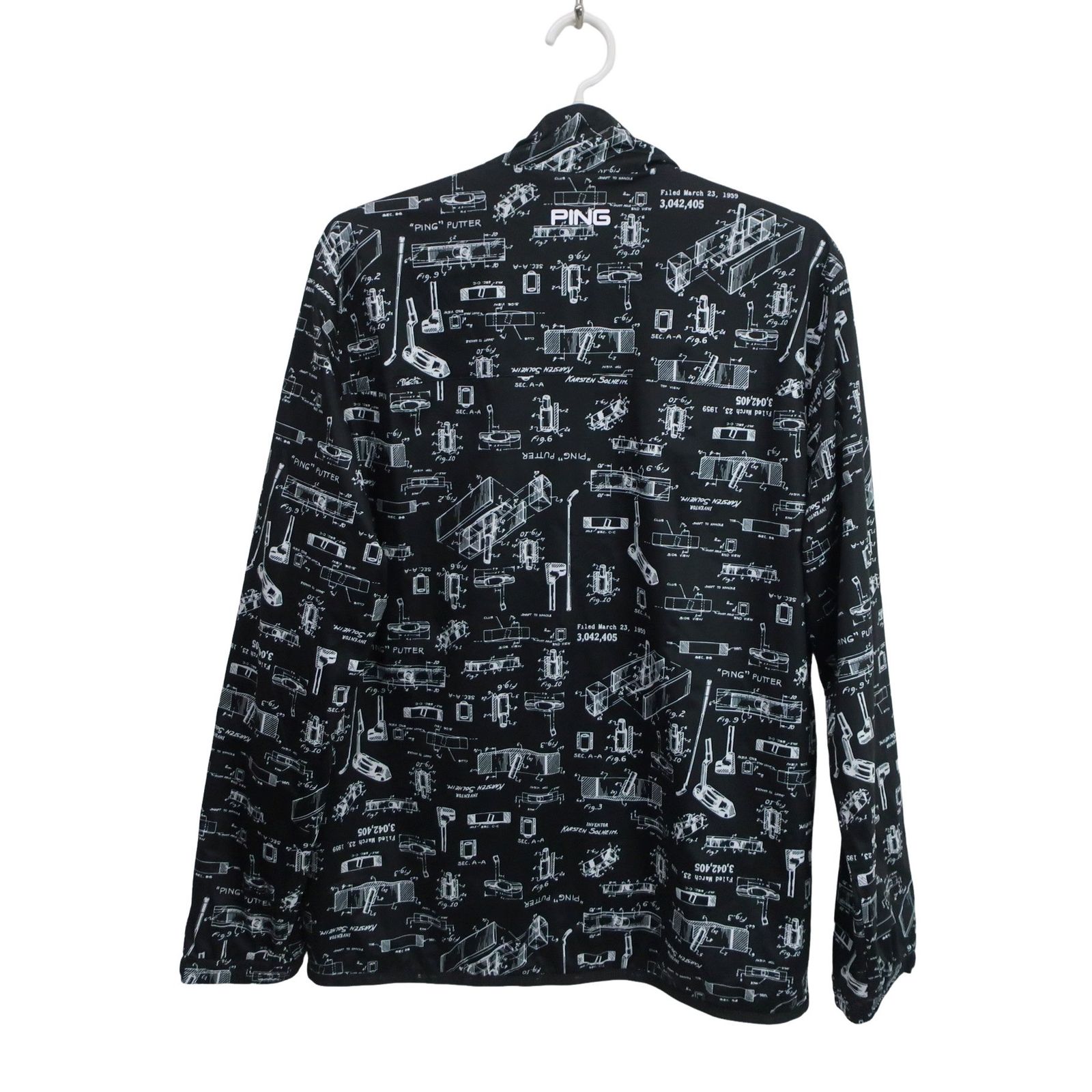 新品タグ付き未使用　PING フルジップ総柄ブルゾン 未使用品】PING(ピン) フルジップブルゾン 黒総柄 メンズ L 621