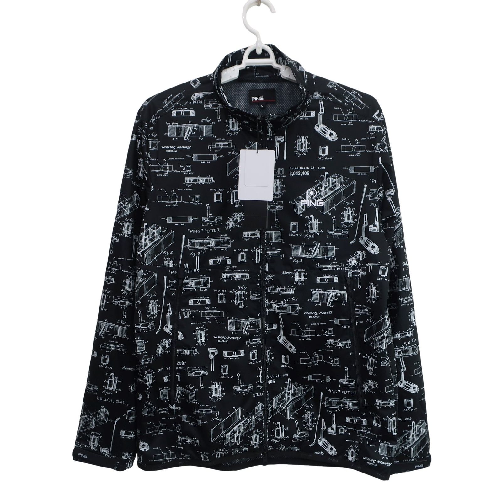 新品タグ付き未使用　PING フルジップ総柄ブルゾン 未使用品】PING(ピン) フルジップブルゾン 黒総柄 メンズ L 621