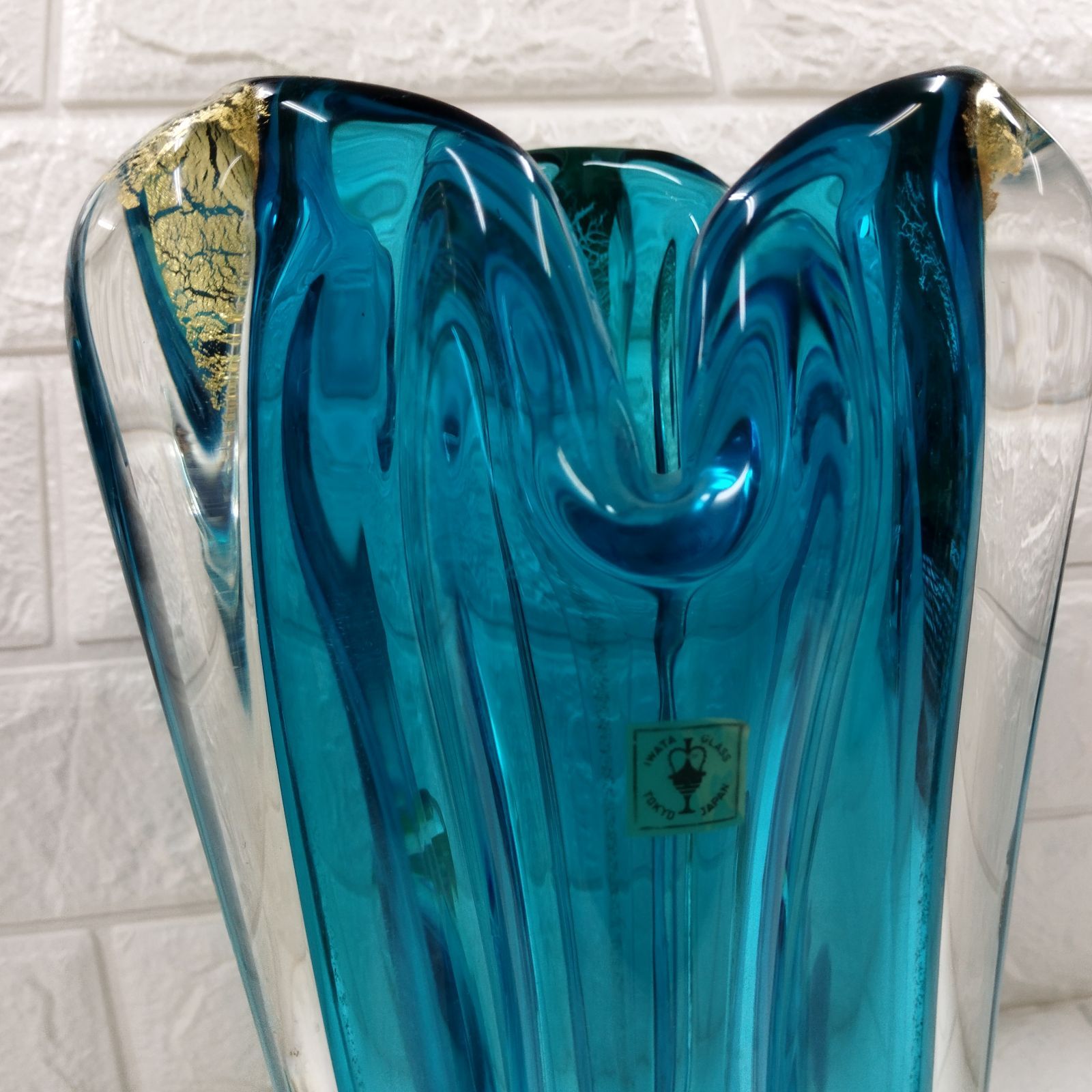 IWATA GLASS 花瓶 青 金 - メルカリ