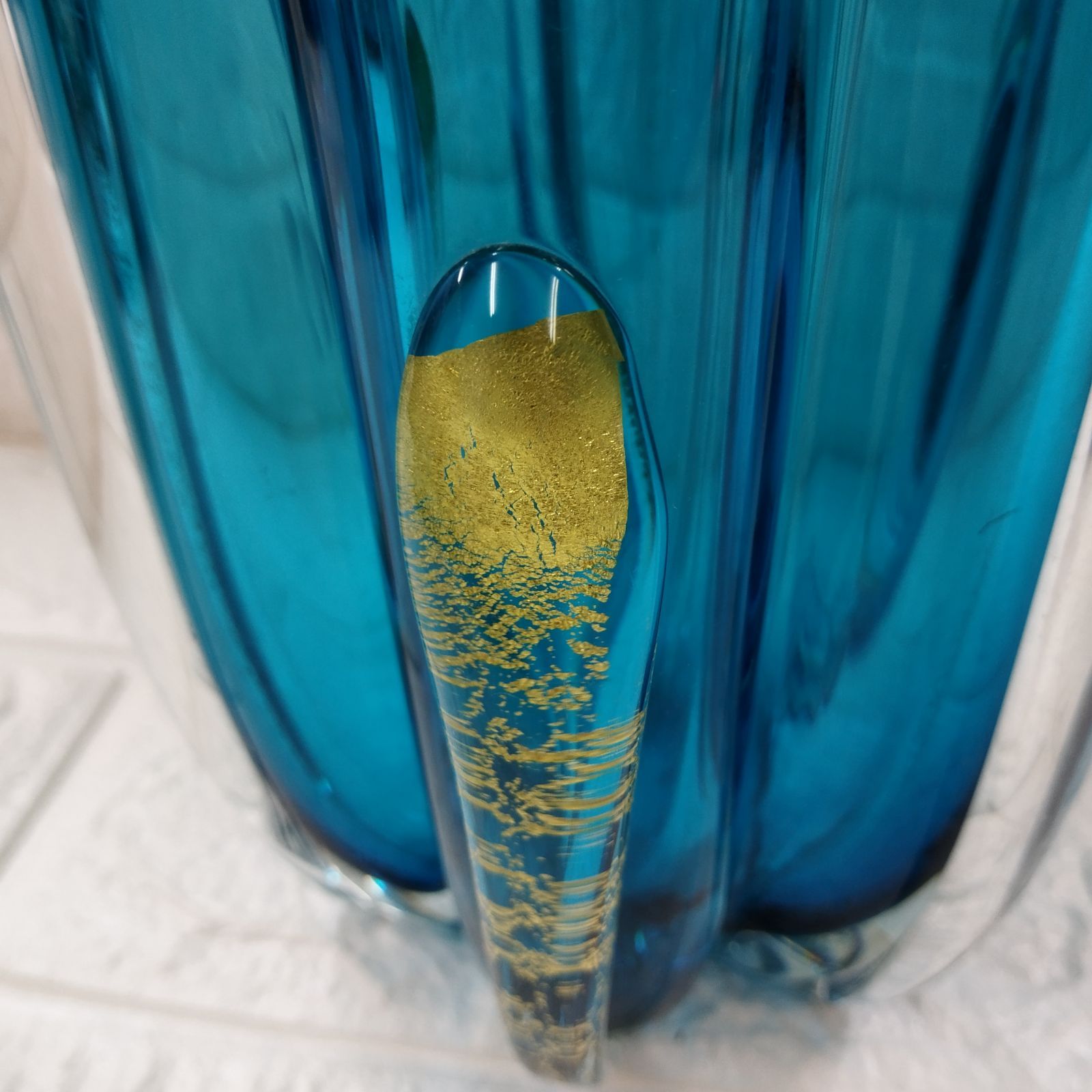 IWATA GLASS 花瓶 青 金 - メルカリ
