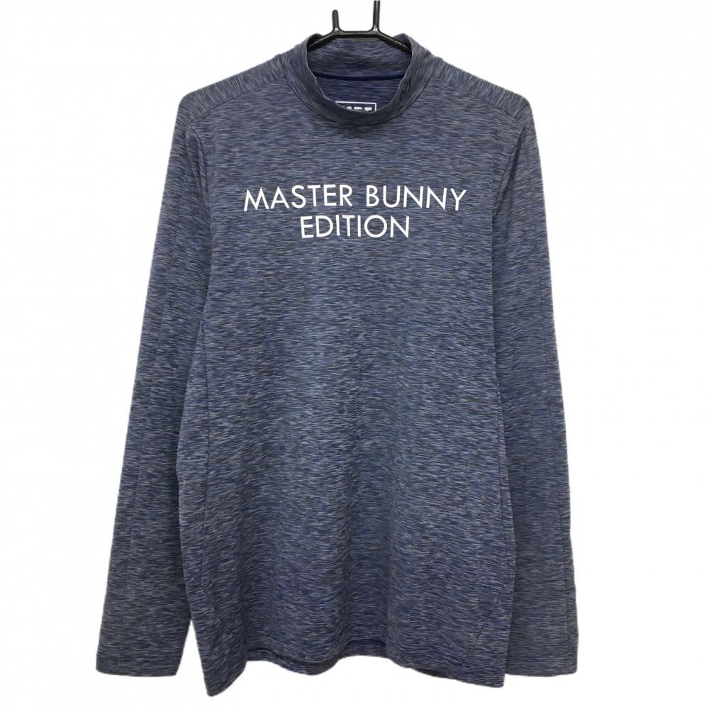 超美品】マスターバニー 長袖ハイネックシャツ 杢ネイビー 総柄 ロゴ