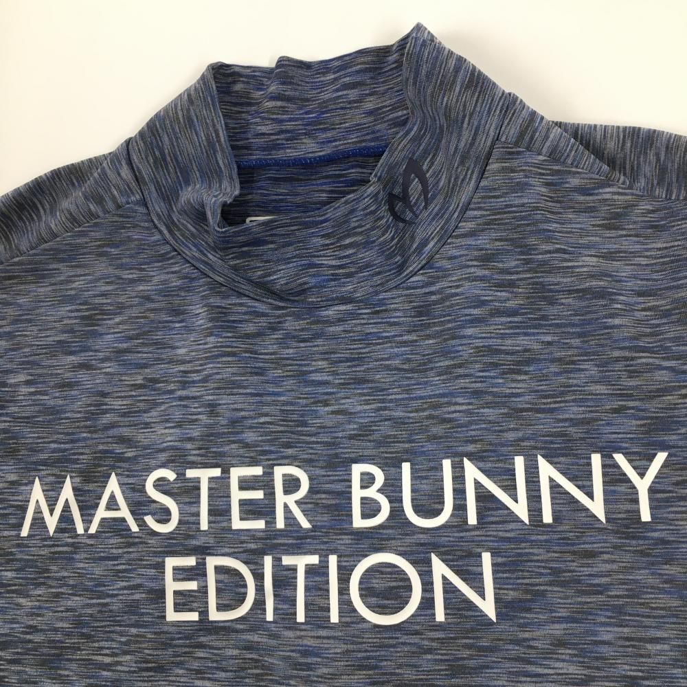 超美品】マスターバニー 長袖ハイネックシャツ 杢ネイビー 総柄 ロゴ