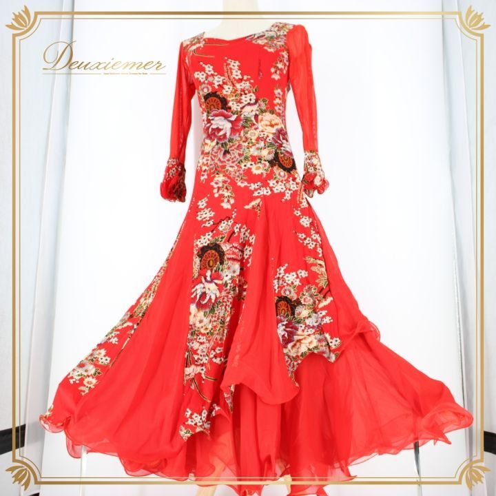 【美品 社交ダンス衣装】ワンピース ドレス ICHIOKU 赤 レッド ピンク 社交ダンス 衣装 スタンダード ドレス ワンピース パーティ衣装 レッド