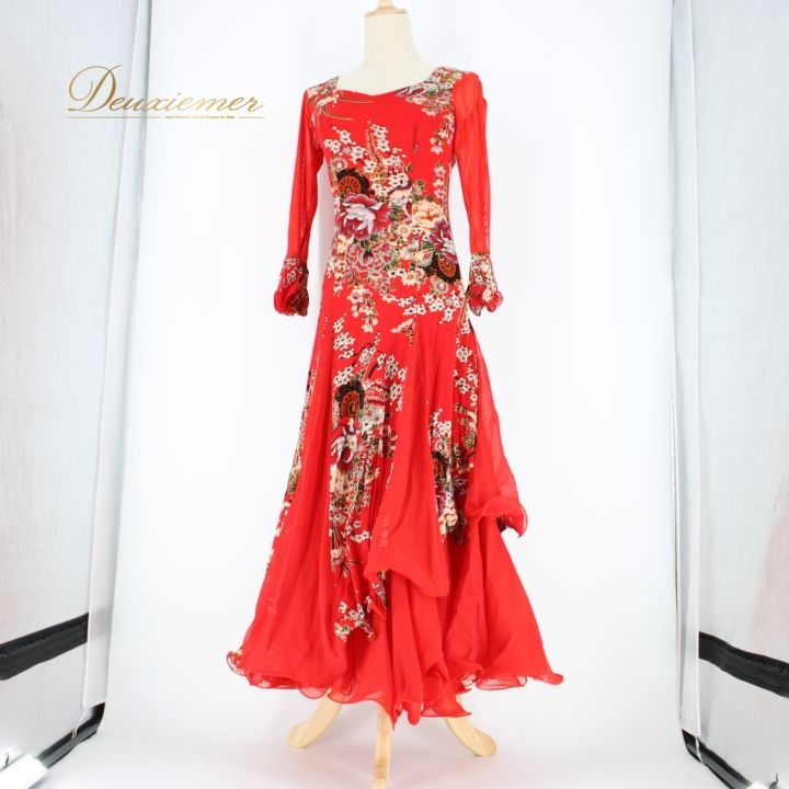 社交ダンス 衣装 スタンダード ドレス ワンピース パーティ衣装 レッド