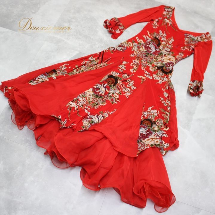 社交ダンス 衣装 スタンダード ドレス ワンピース パーティ衣装 レッド