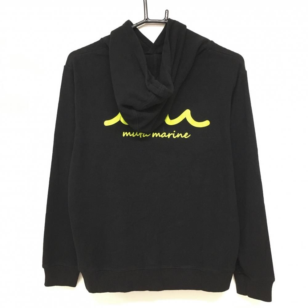 ムータマリン パーカー 黒×蛍光イエロー ロゴプリント メンズ 4(S