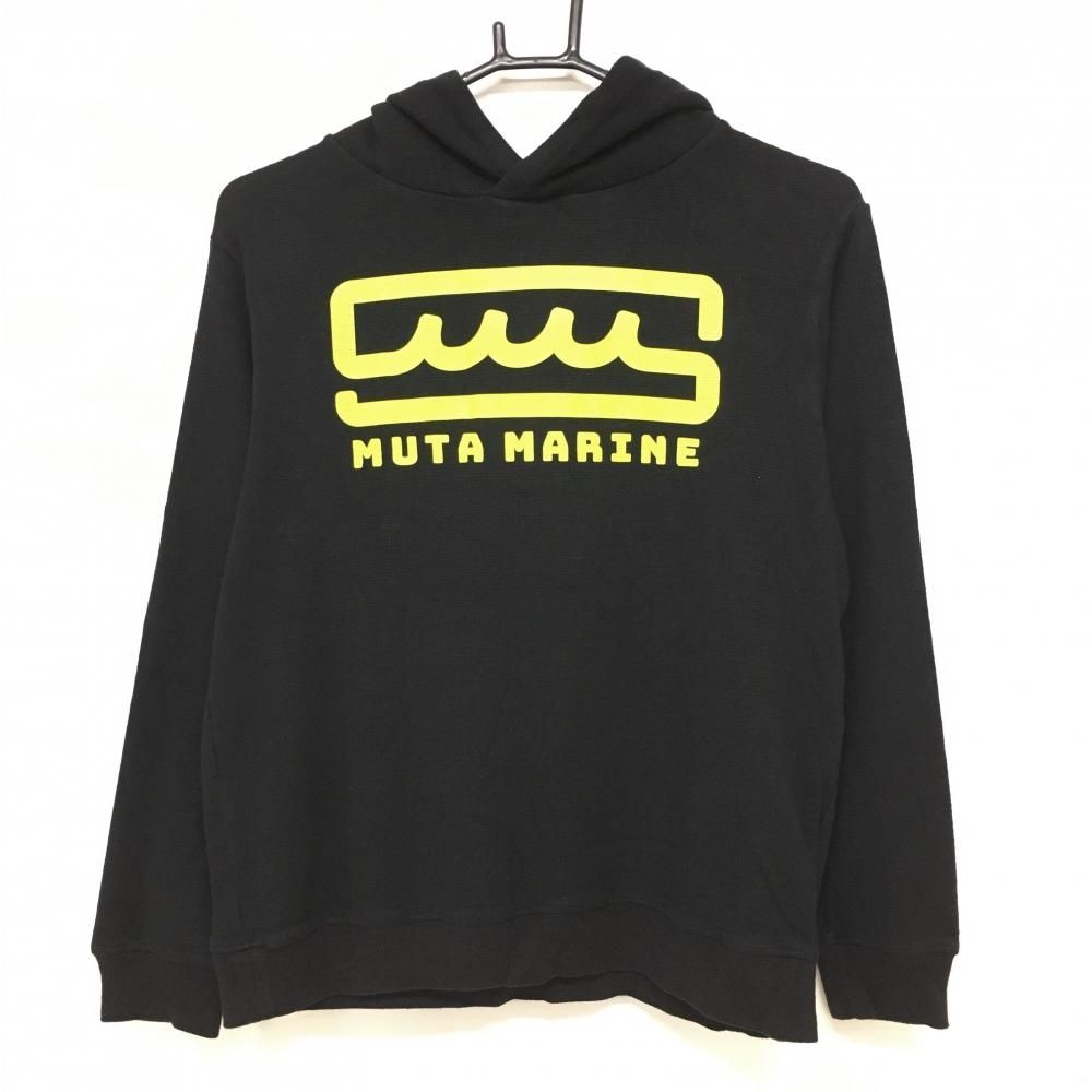 mutaMARINE ムータマリン　ダンボールニット　パーカー　ゴルフ　ロゴ　0 ムータマリン パーカー 黒×蛍光イエロー ロゴプリント メンズ 4(S