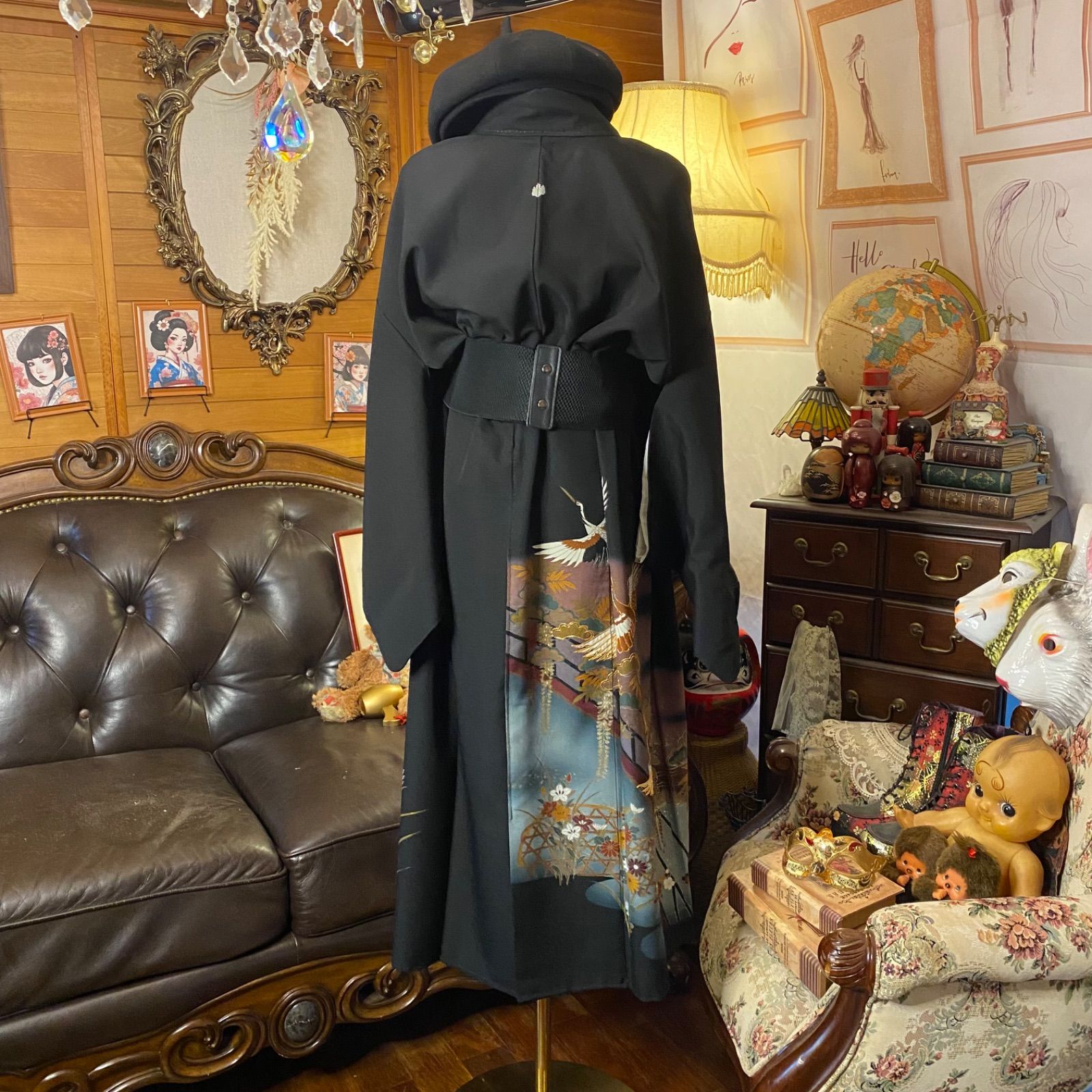 留袖ワンピース上下 黒留袖 着物 リメイク ワンピース ドレス セミロング 和洋折衷 洗える