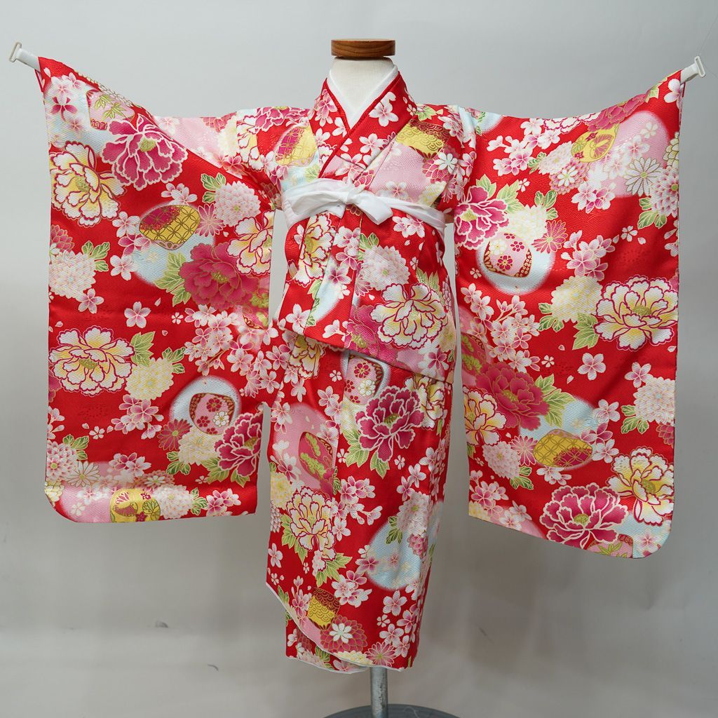 七五三 三歳 女児 着物 長襦袢 巾着 3点セット 赤地 祝着 三才 3歳 3才
