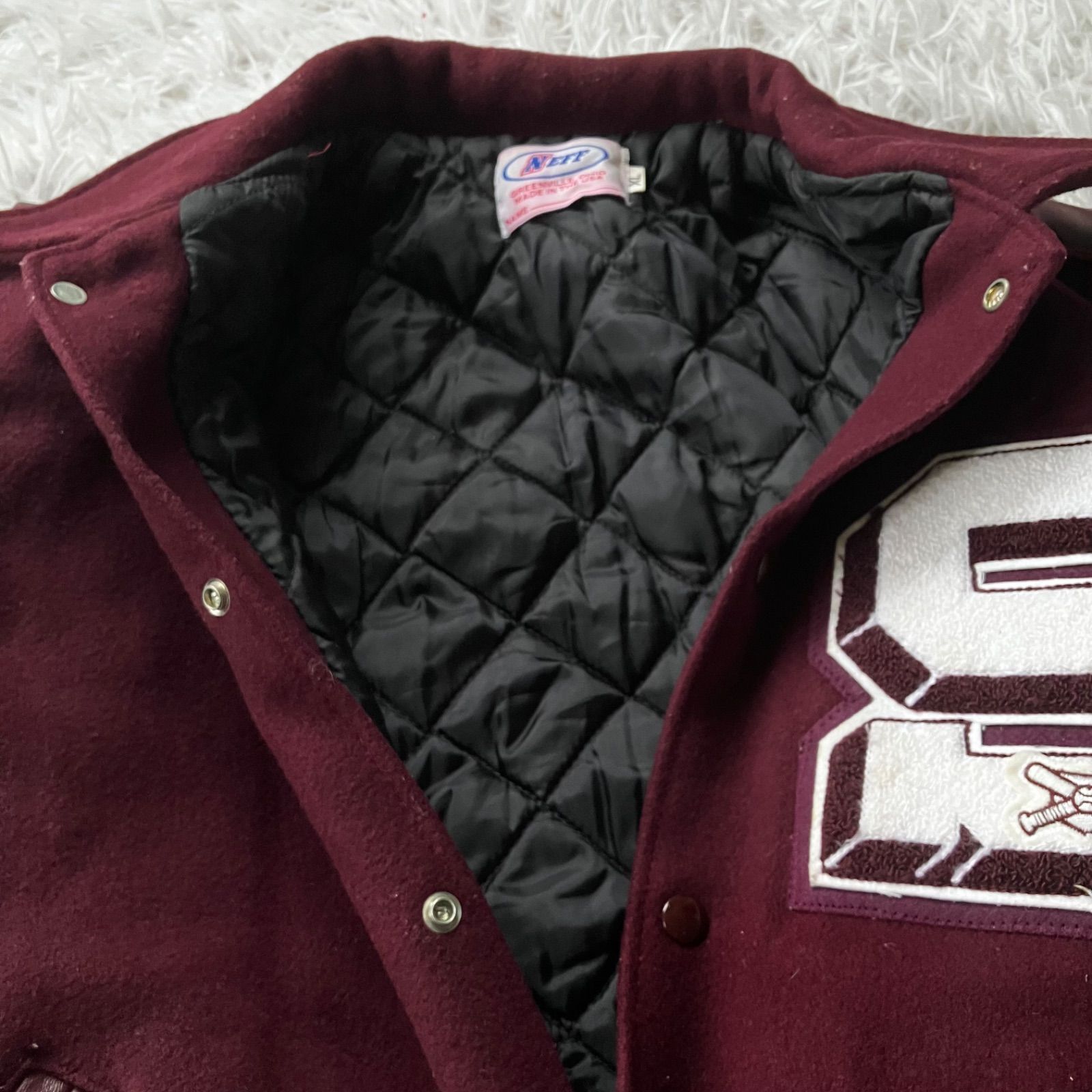 NEFF 90sスタジャン 刺繍 vintage USA製 レザー 襟付き XL 古着