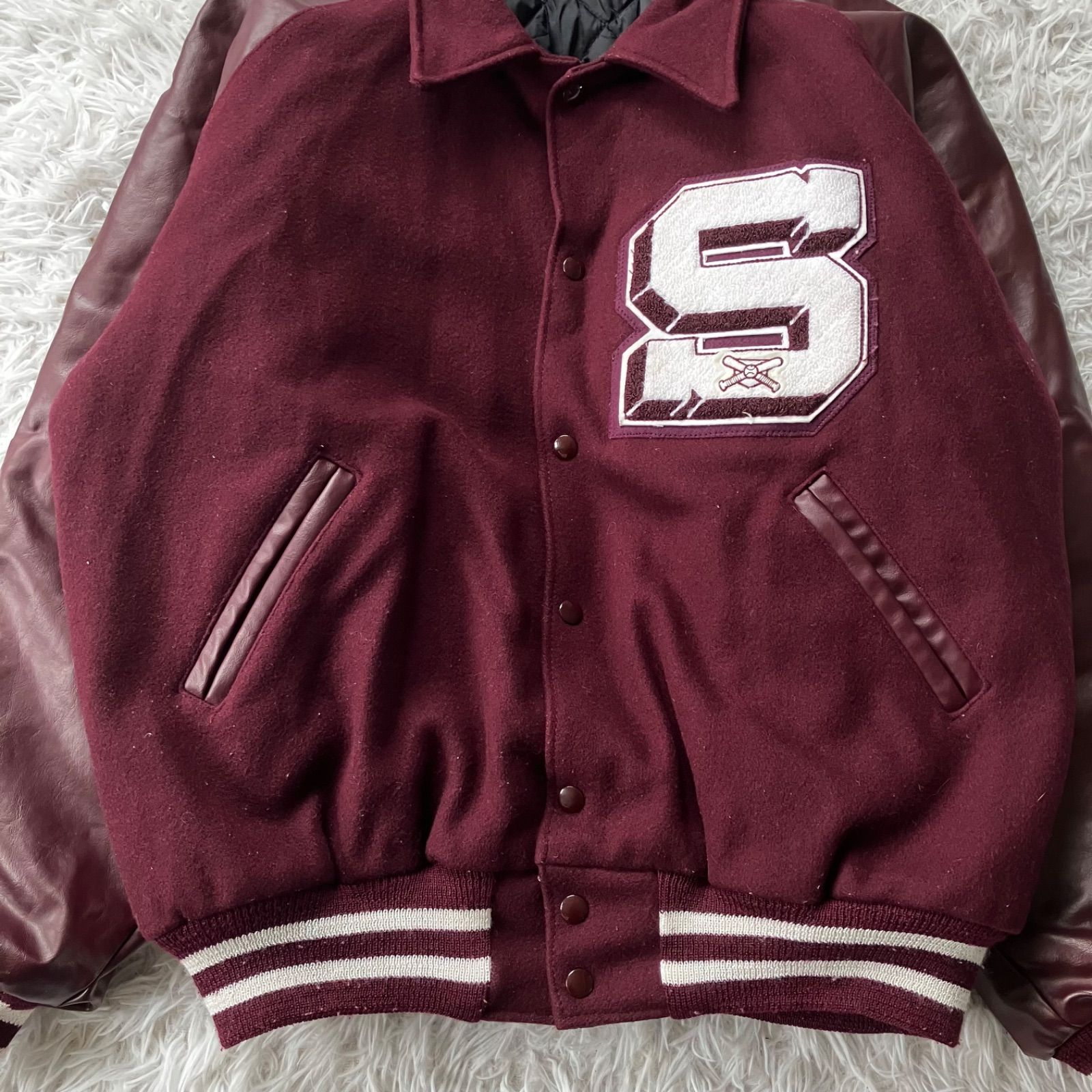 NEFF 90sスタジャン 刺繍 vintage USA製 レザー 襟付き XL 古着