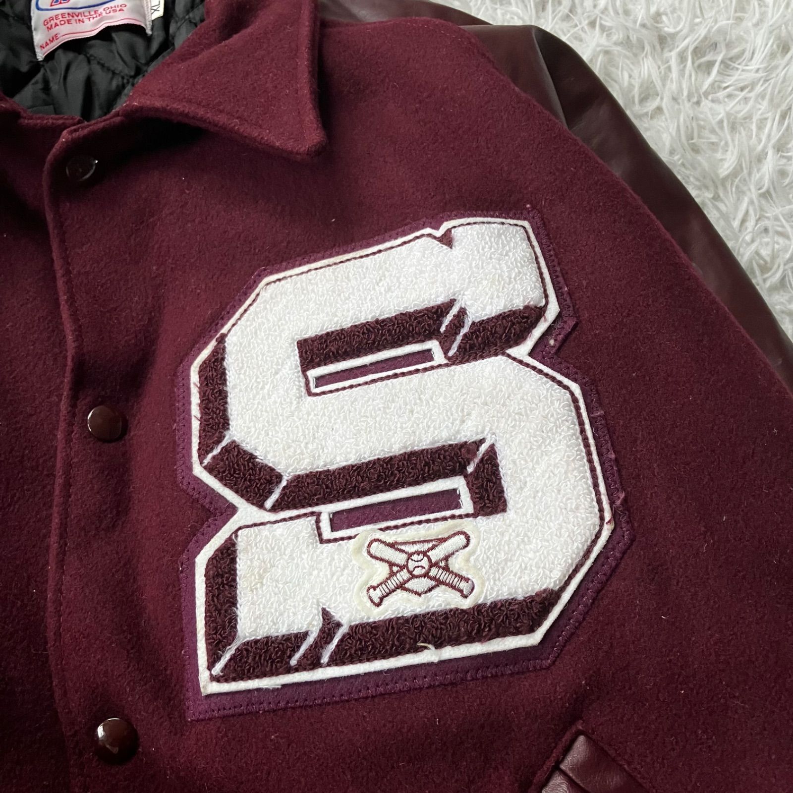 NEFF 90sスタジャン 刺繍 vintage USA製 レザー 襟付き XL 古着