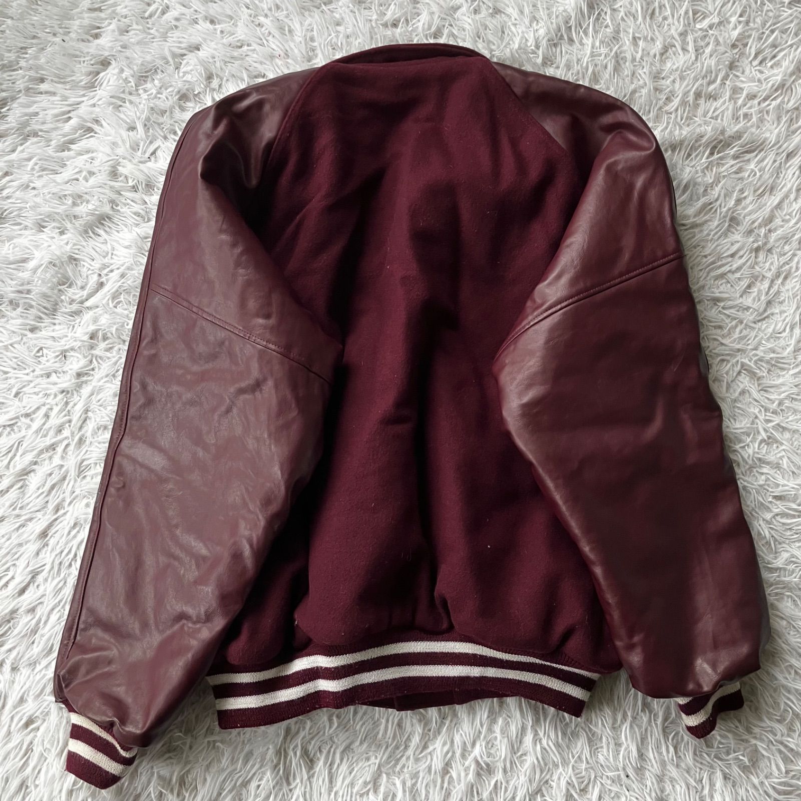 NEFF 90sスタジャン 刺繍 vintage USA製 レザー 襟付き XL 古着