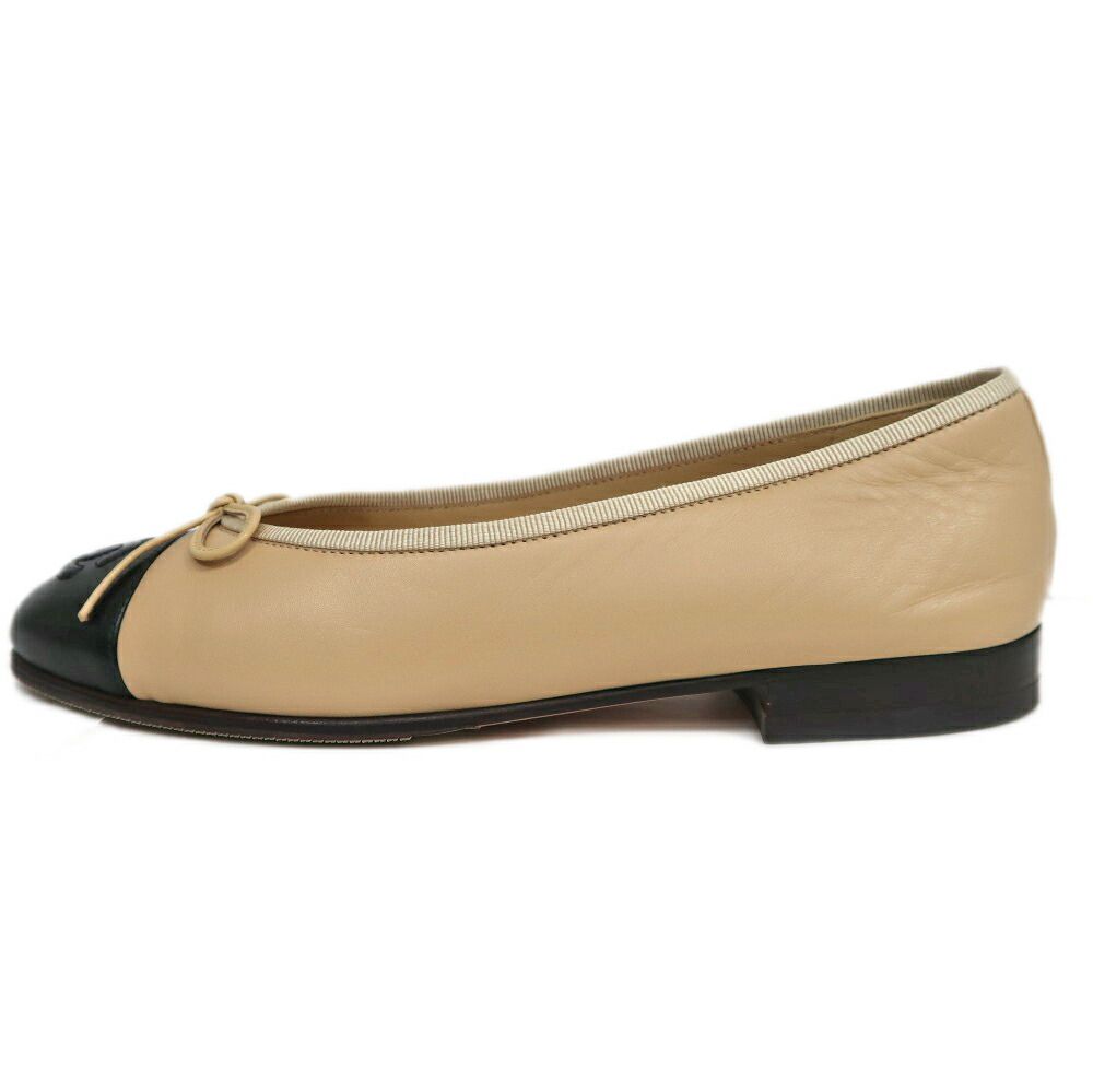 名東】シャネル バレリーナ パンプス G02819 ベージュ ブラック サイズ