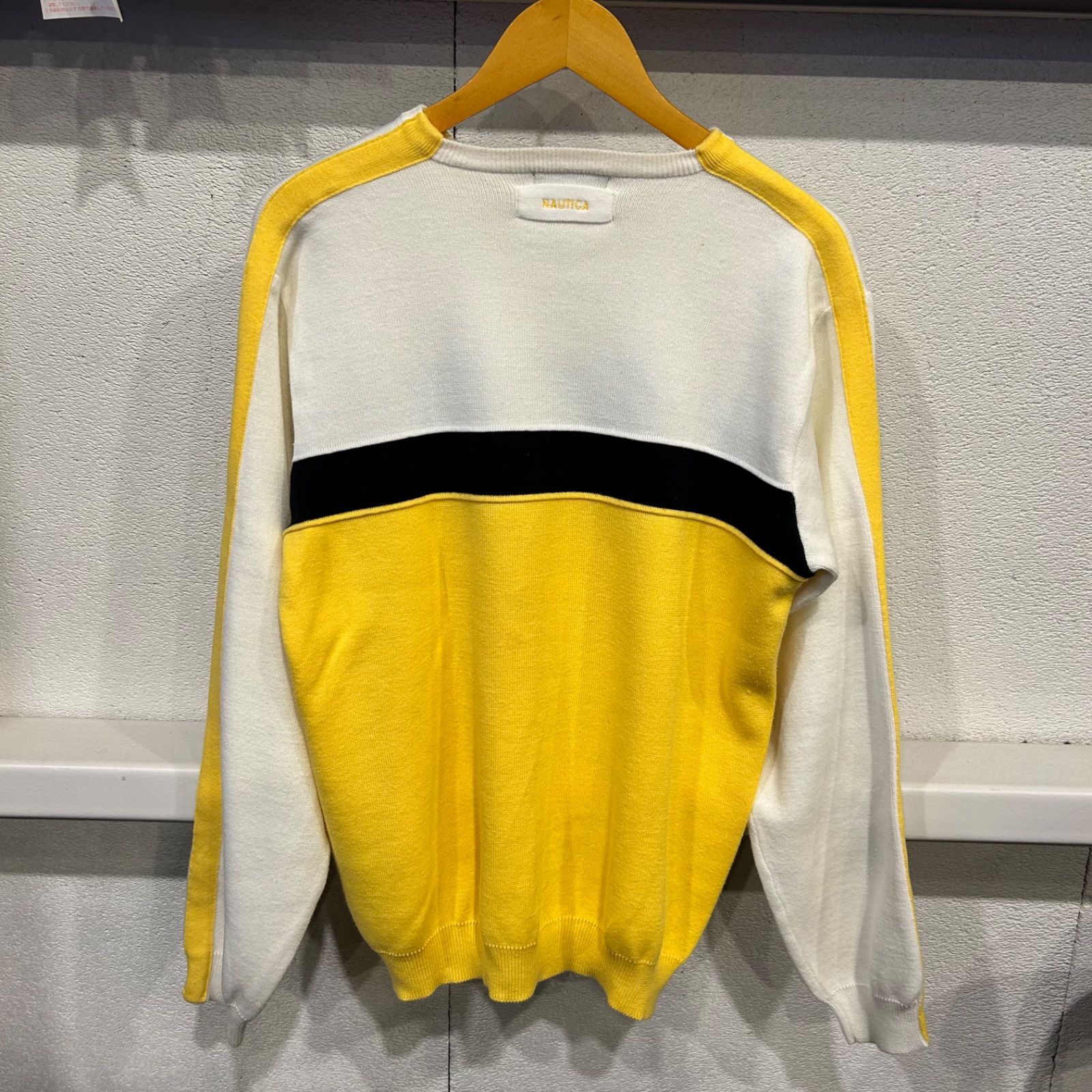 古着 M NAUTICA ノーティカ ニット セーター ボーダー 黄色 紺 白 
