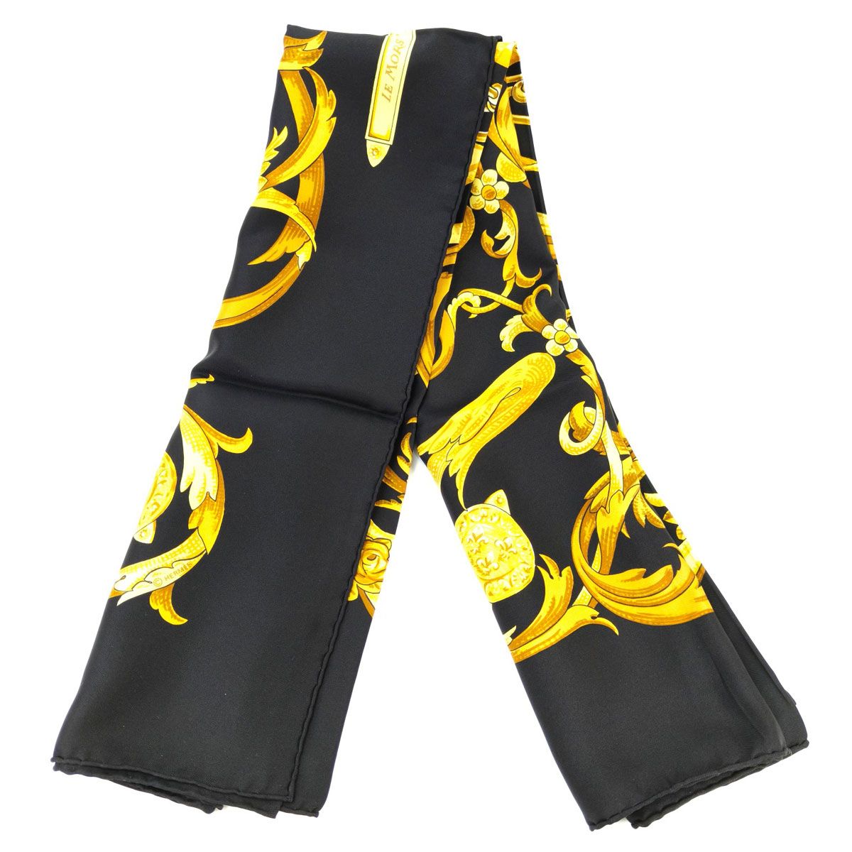 HERMÈS シルクスカーフ ゴールド ブラック 90cm シルクスカーフ ブランド 日本製 横浜スカーフ 国産 レディース