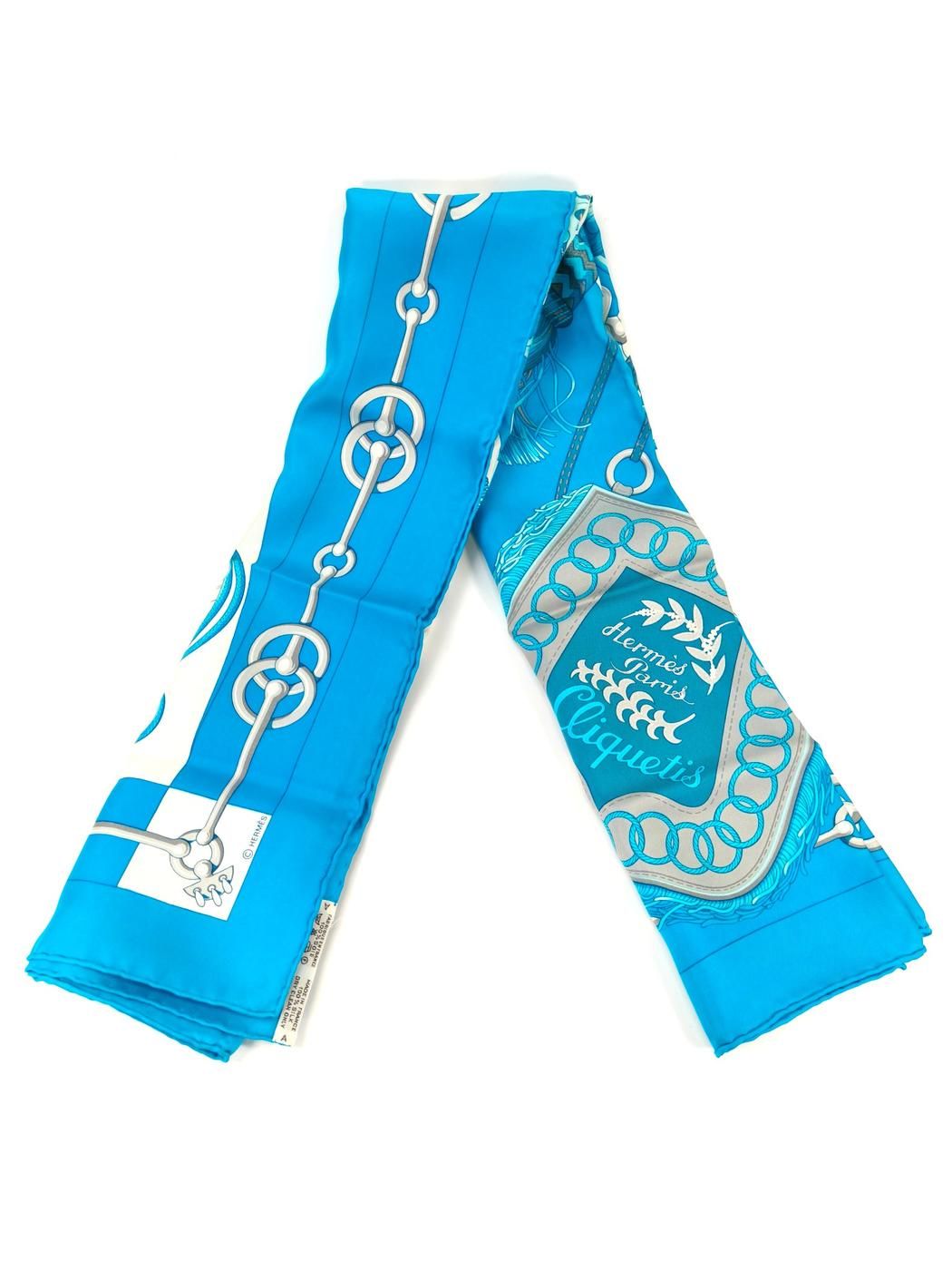 HERMES エルメス カレ90 クリケティス cliquetis シルク スカーフ 水色