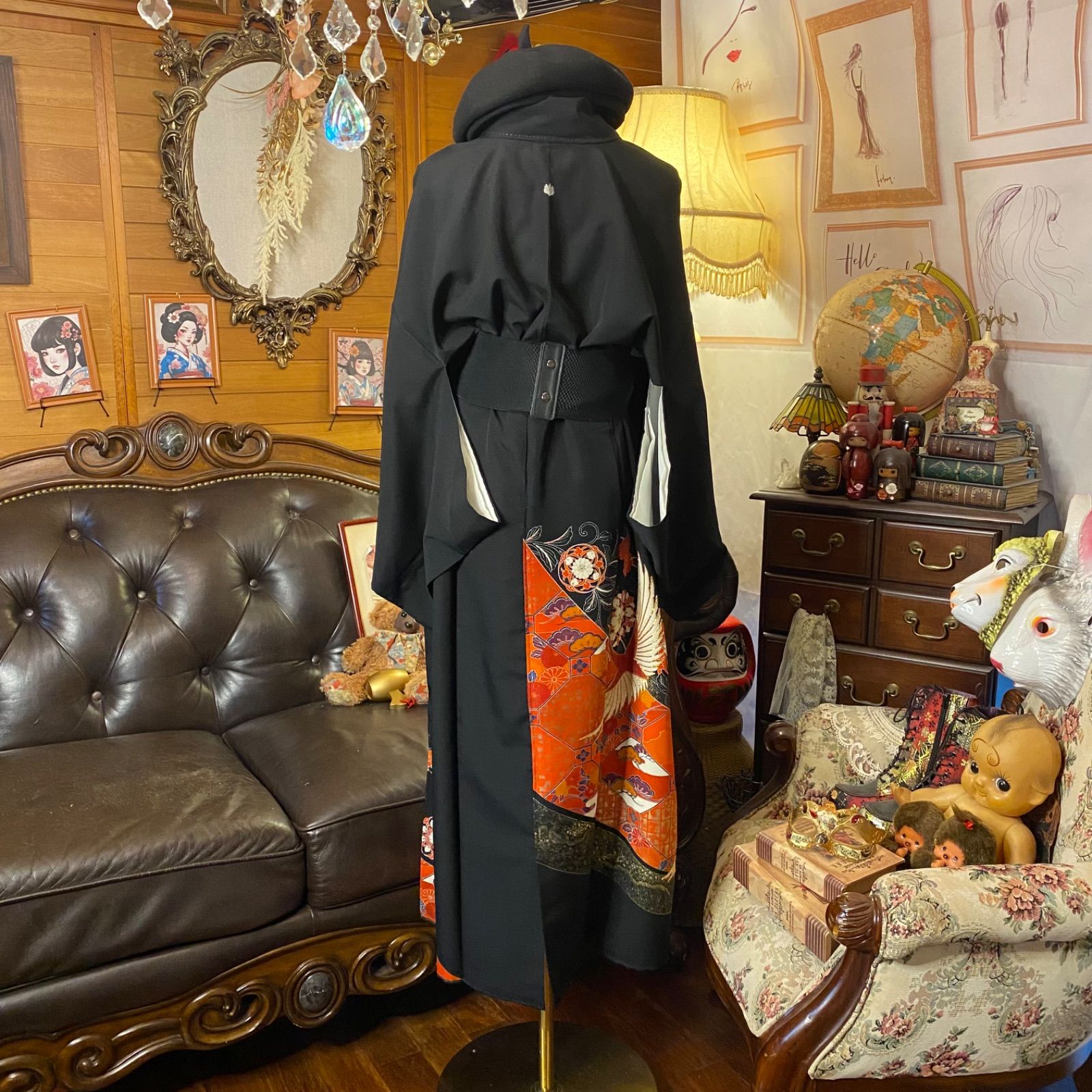 黒留袖 着物 リメイク ワンピース ドレス ロング 和洋折衷 洗える 化繊