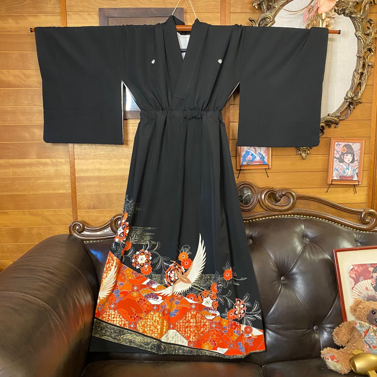 黒留袖 着物 リメイク ワンピース ドレス ロング 和洋折衷 洗える 化繊