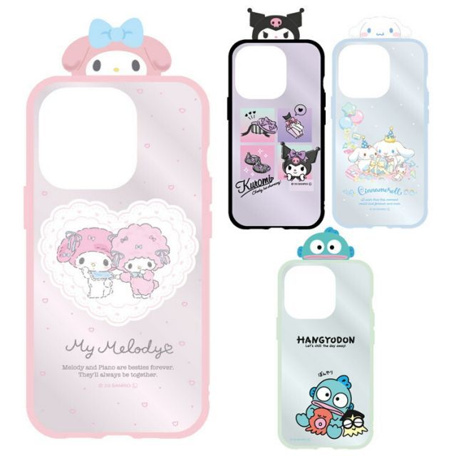 iPhone15Pro ケース サンリオ クリア カラー スケルトン クロミ マイメロディ シナモロール ハンギョドン デコ フレーム キャラクター グッズ スマホ カバー 耐衝撃 ハイブリッド アイフォン ア