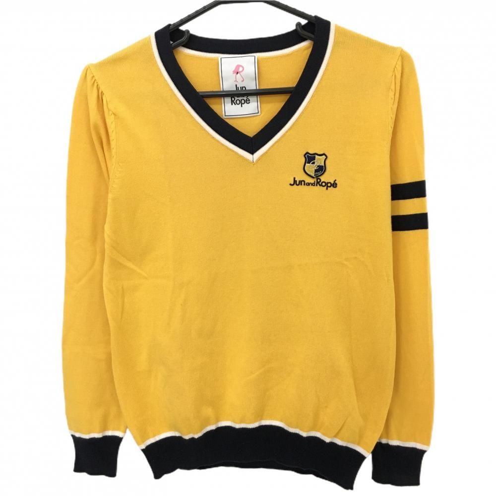 超美品】ジュンアンドロペ セーター イエロー×ネイビー コットン混 袖