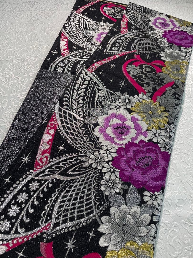 袋帯 振袖用 モダン 金糸 銀糸 正絹 六通 SA063 - メルカリ