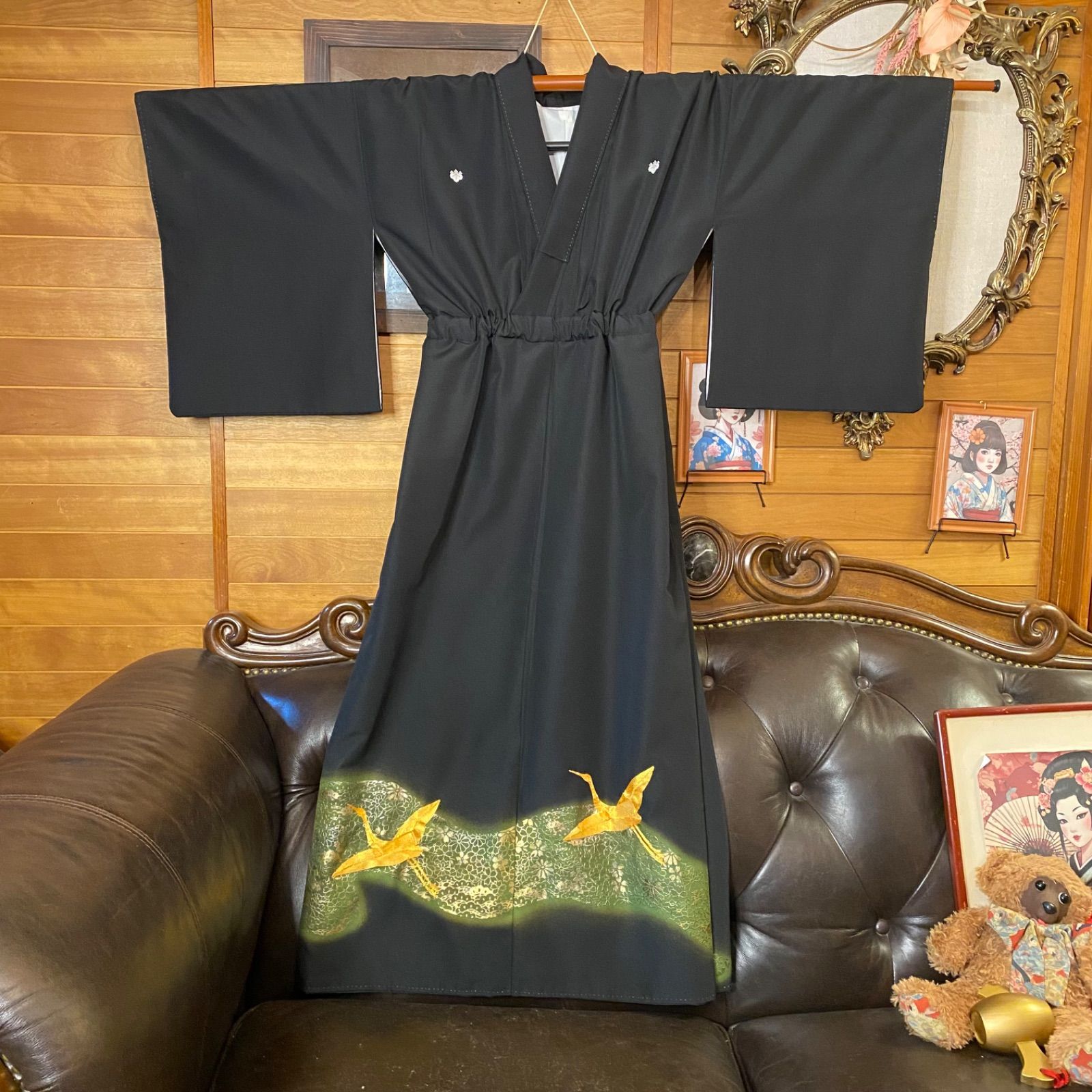 黒留袖 着物 リメイク ワンピース ドレス ロング 和洋折衷 洗える 化繊