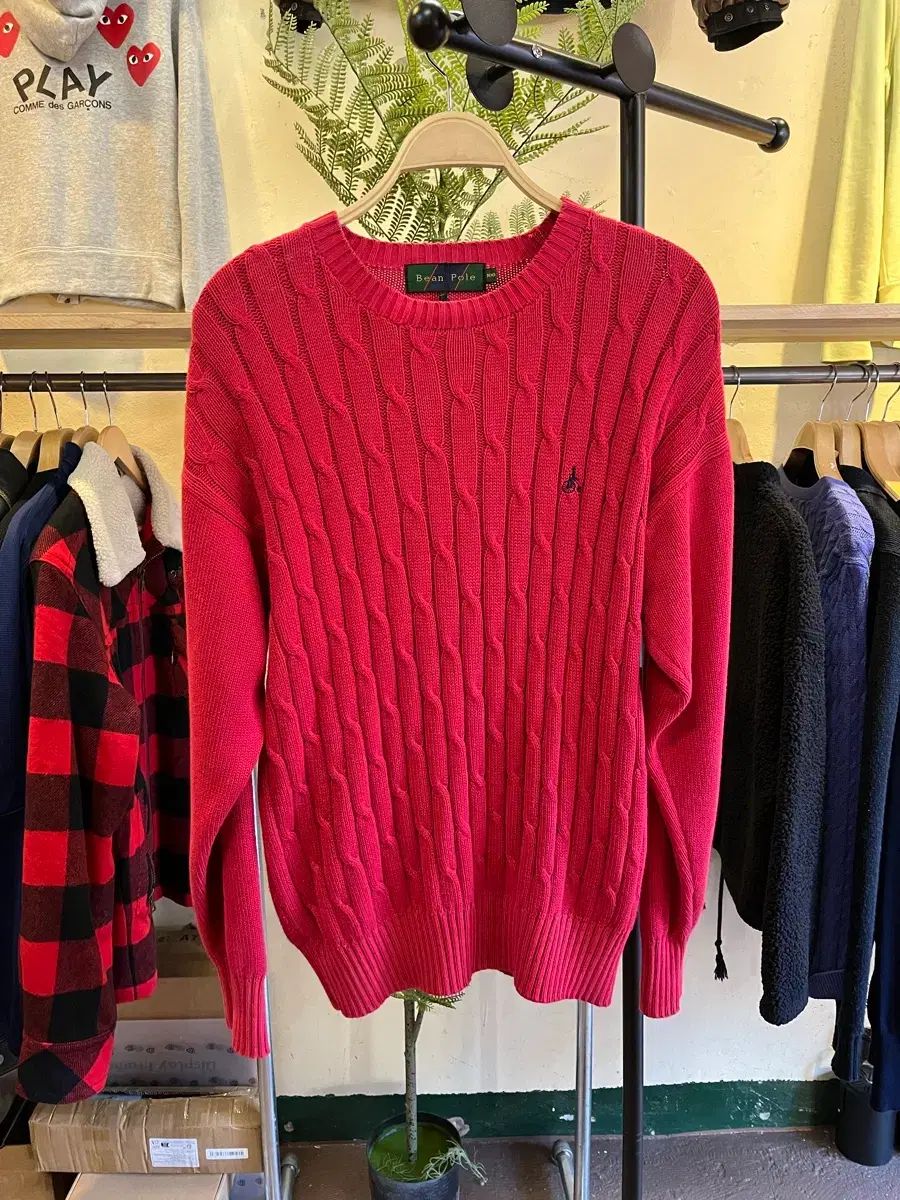 BEAN POLE ビーンポール ヴィンテージ コットン ケーブル ニット セーター レッド #csz88