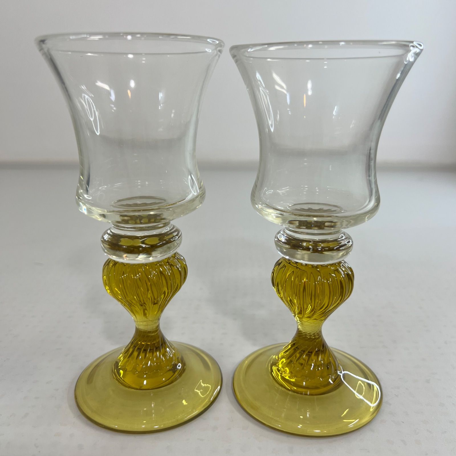 手吹き】舩木倭帆（ふなきしずほ）作 捻脚モール ワイングラス 2個