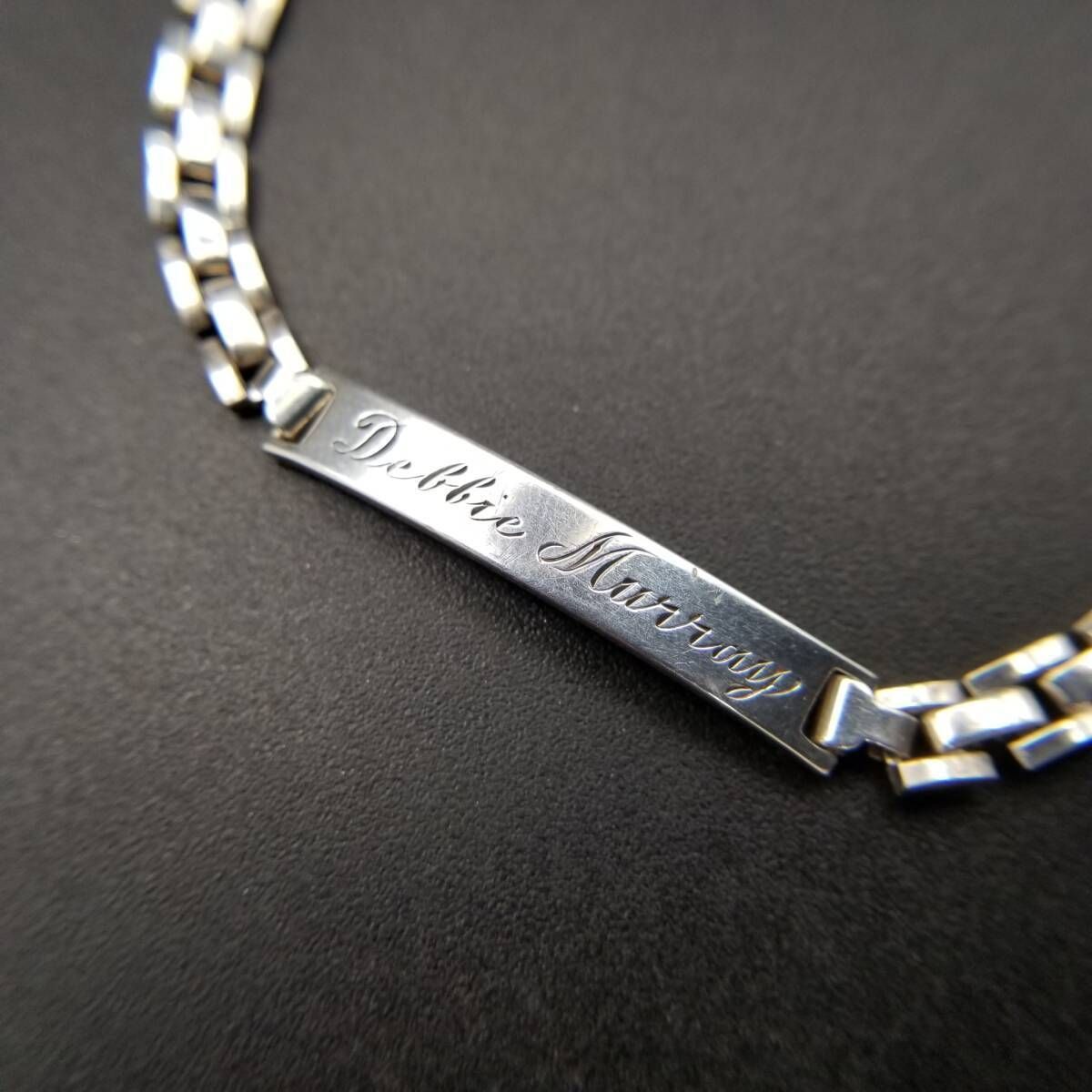 A&Z IDタグ ヴィンテージ ブレスレット 925 シルバー ボックスチェーンリンク 銀 細幅 ネームプレート Y14-G A&Z IDタグ ヴィンテージ ブレスレット 925 シルバー ボックスチェーン