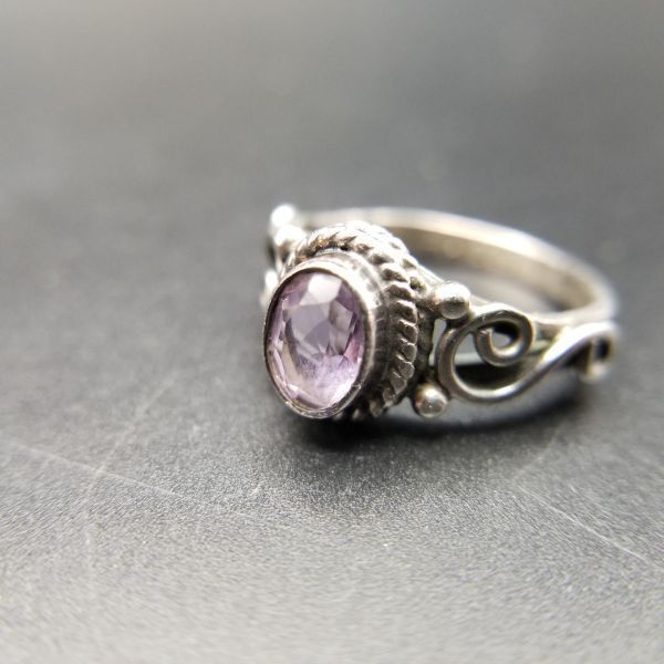 アメジストガラス オーバル ケーブルリム 925 シルバー ヴィンテージ