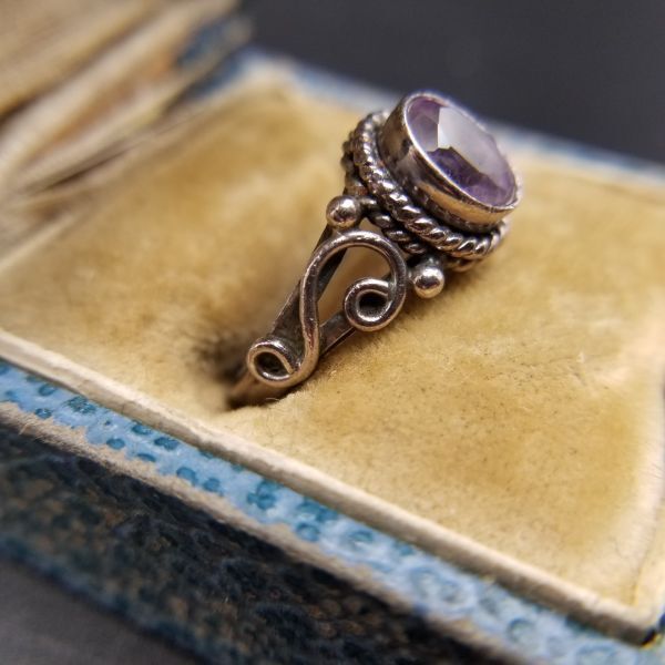 アメジストガラス オーバル ケーブルリム 925 シルバー ヴィンテージ