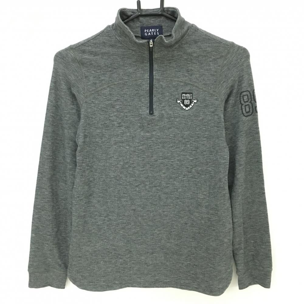 パーリーゲイツ 長袖ハイネックシャツ 杢グレー ハーフジップ 胸ロゴ