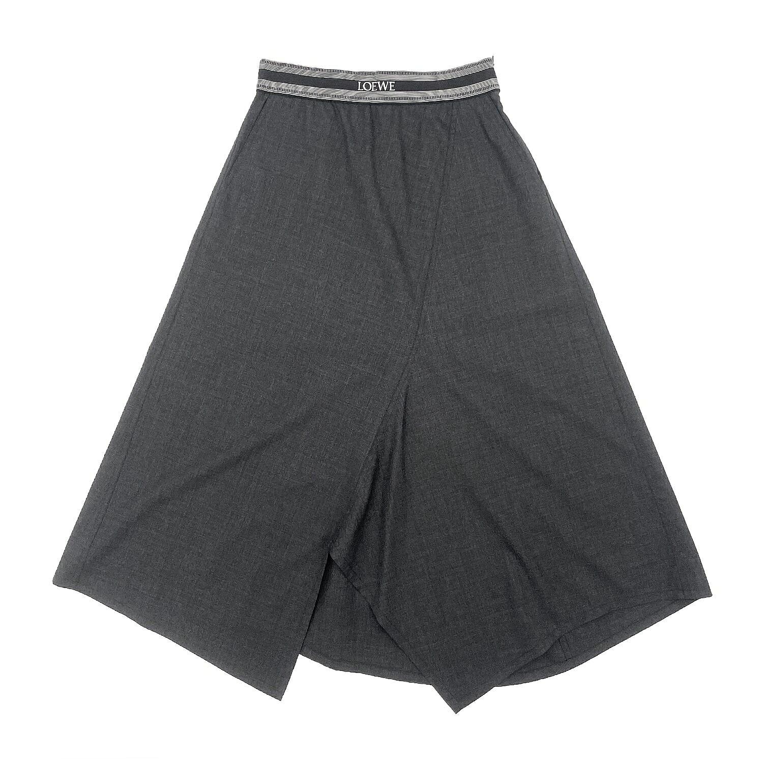美品　ロエベ　春夏　スカート　アシンメトリー　膝下丈　グレー LOEWE ロエベ アシンメトリー スカート サイズ34 ミドル丈 膝下 ロゴ