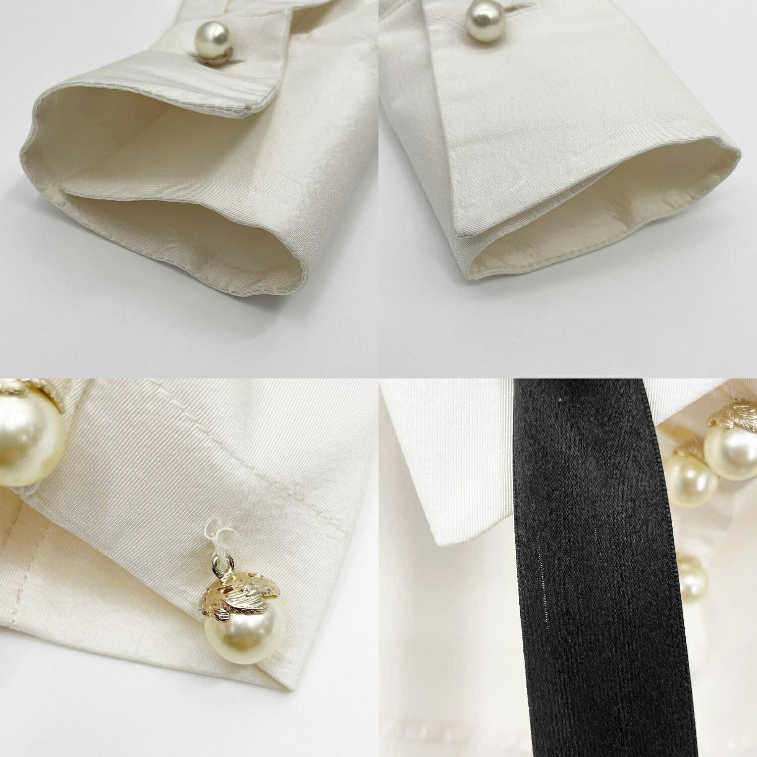 CHANEL シャネル シルク ブラウス サイズ34 リボン パール ボウタイ