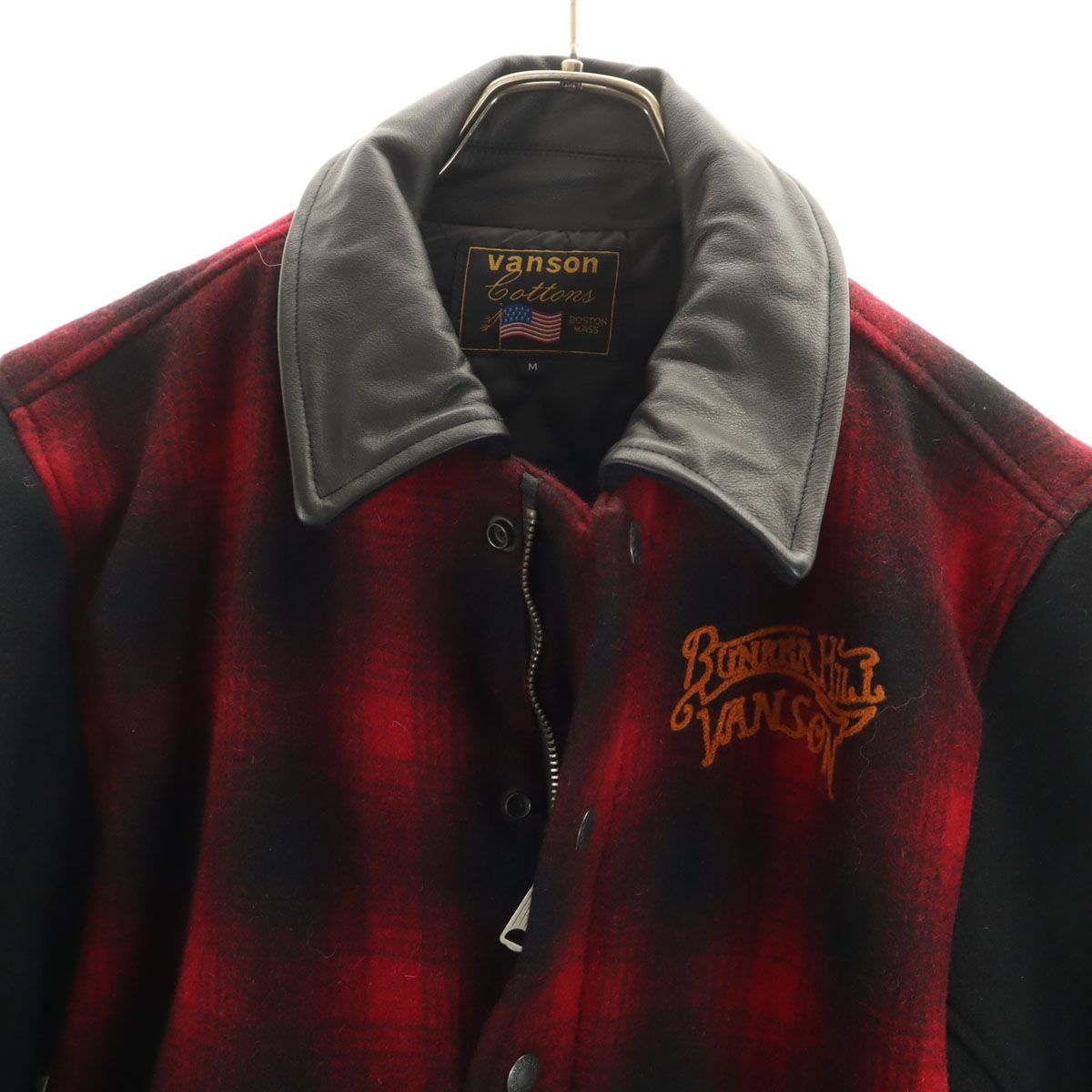 VANSON バンソン ウールブレンド チェック スタジャン M レッド TALON