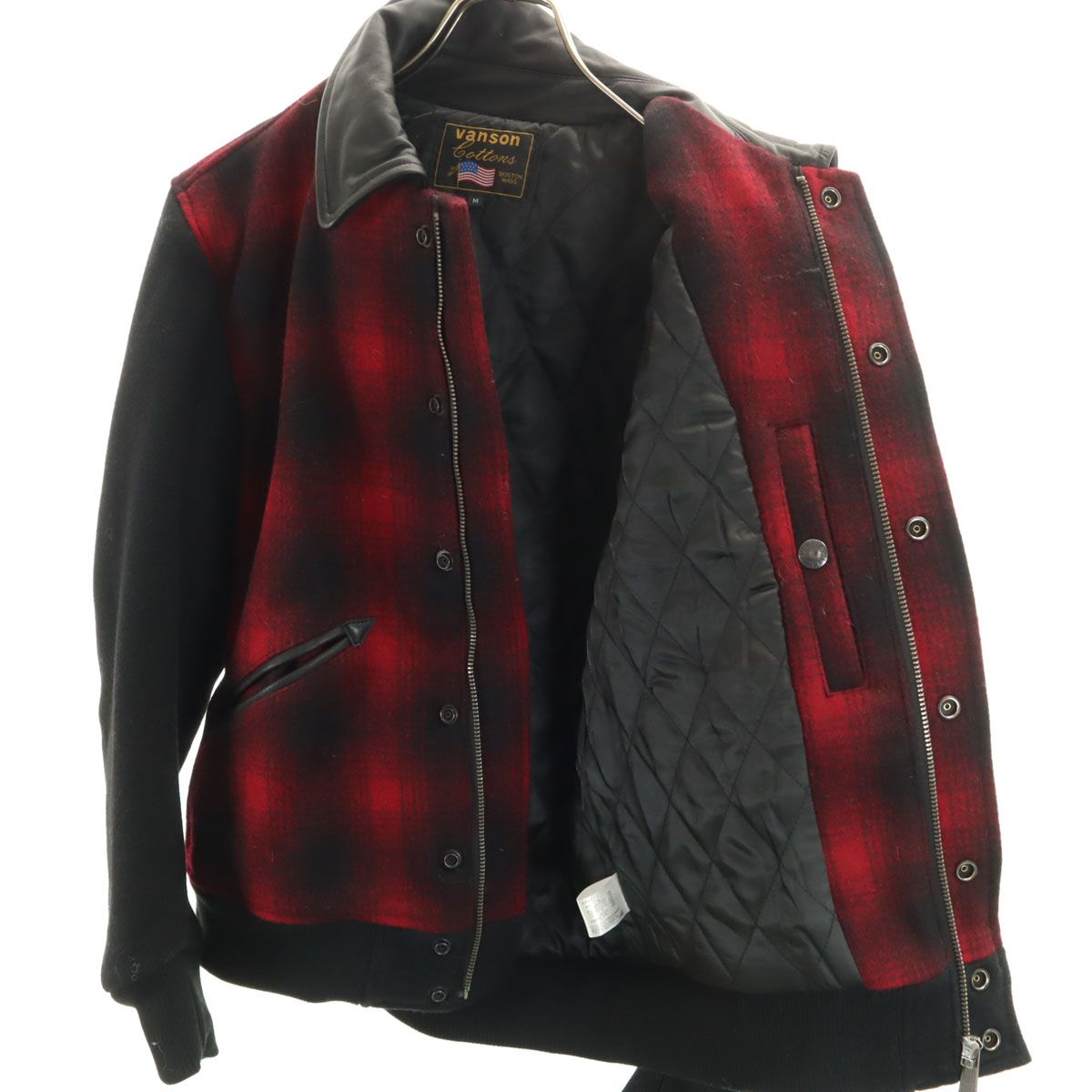 VANSON バンソン ウールブレンド チェック スタジャン M レッド TALON