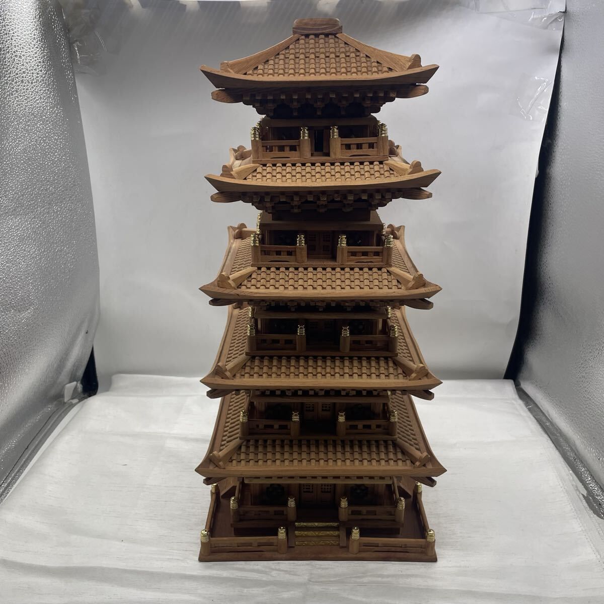 木製 五重塔（六重風）模型 高さ約44cm 欠品あり 破損あり オブジェ
