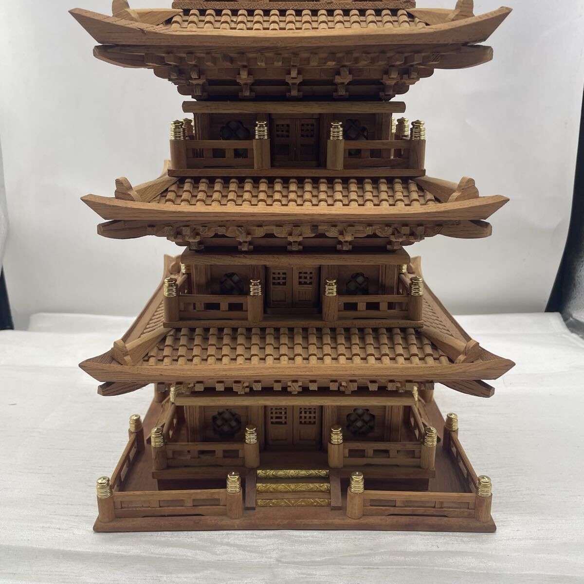 木製 五重塔（六重風）模型 高さ約44cm 欠品あり 破損あり オブジェ