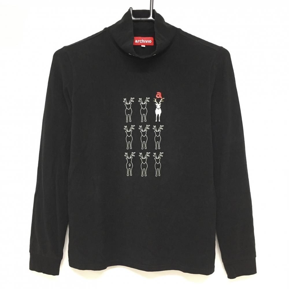 アルチビオ 長袖ハイネックシャツ 黒×白 フロントロゴ 微起毛