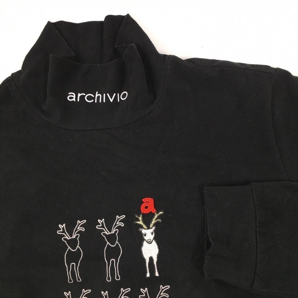 アルチビオ 長袖ハイネックシャツ 黒×白 フロントロゴ 微起毛