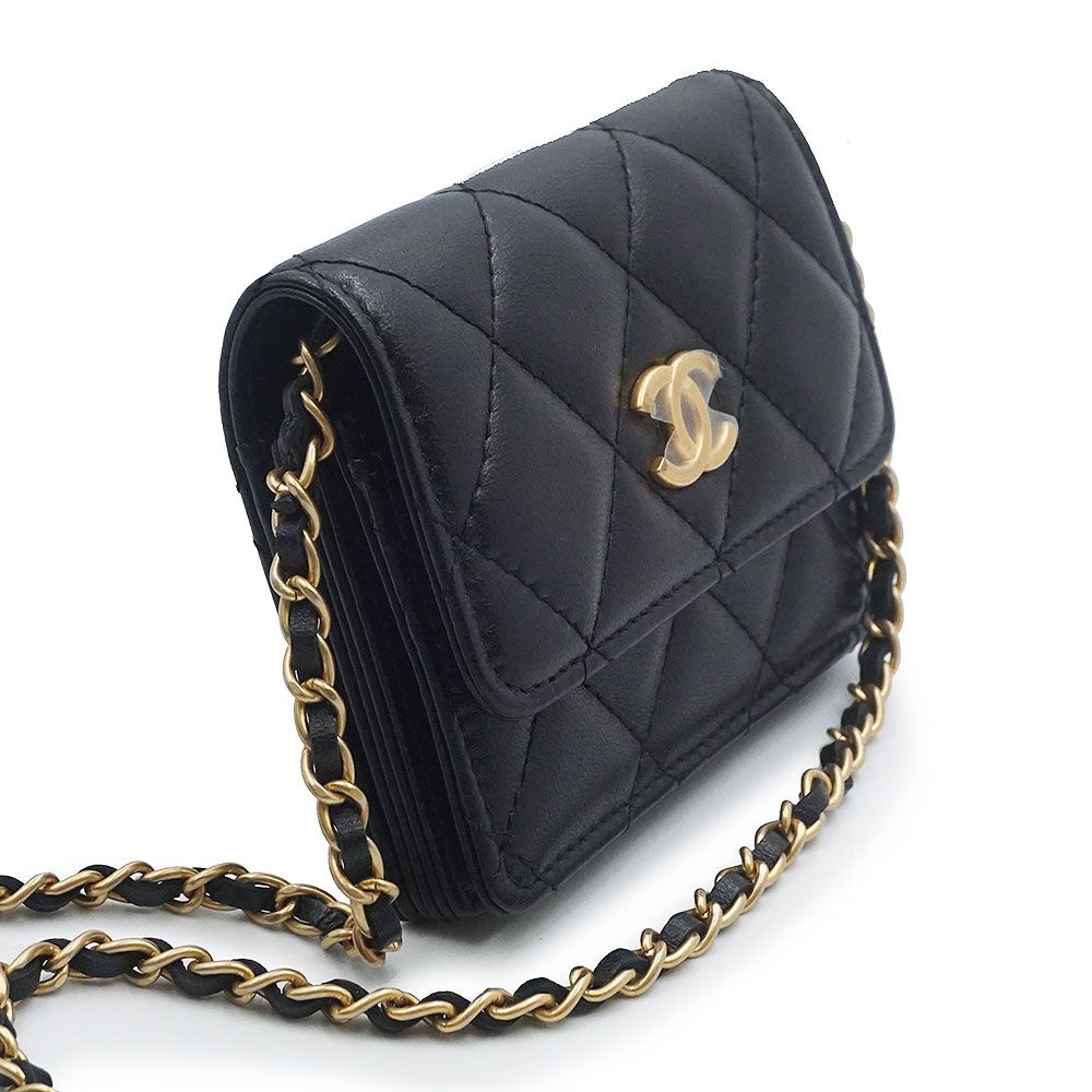 シャネル マトラッセ ミニ チェーン ウォレット カードケース 財布