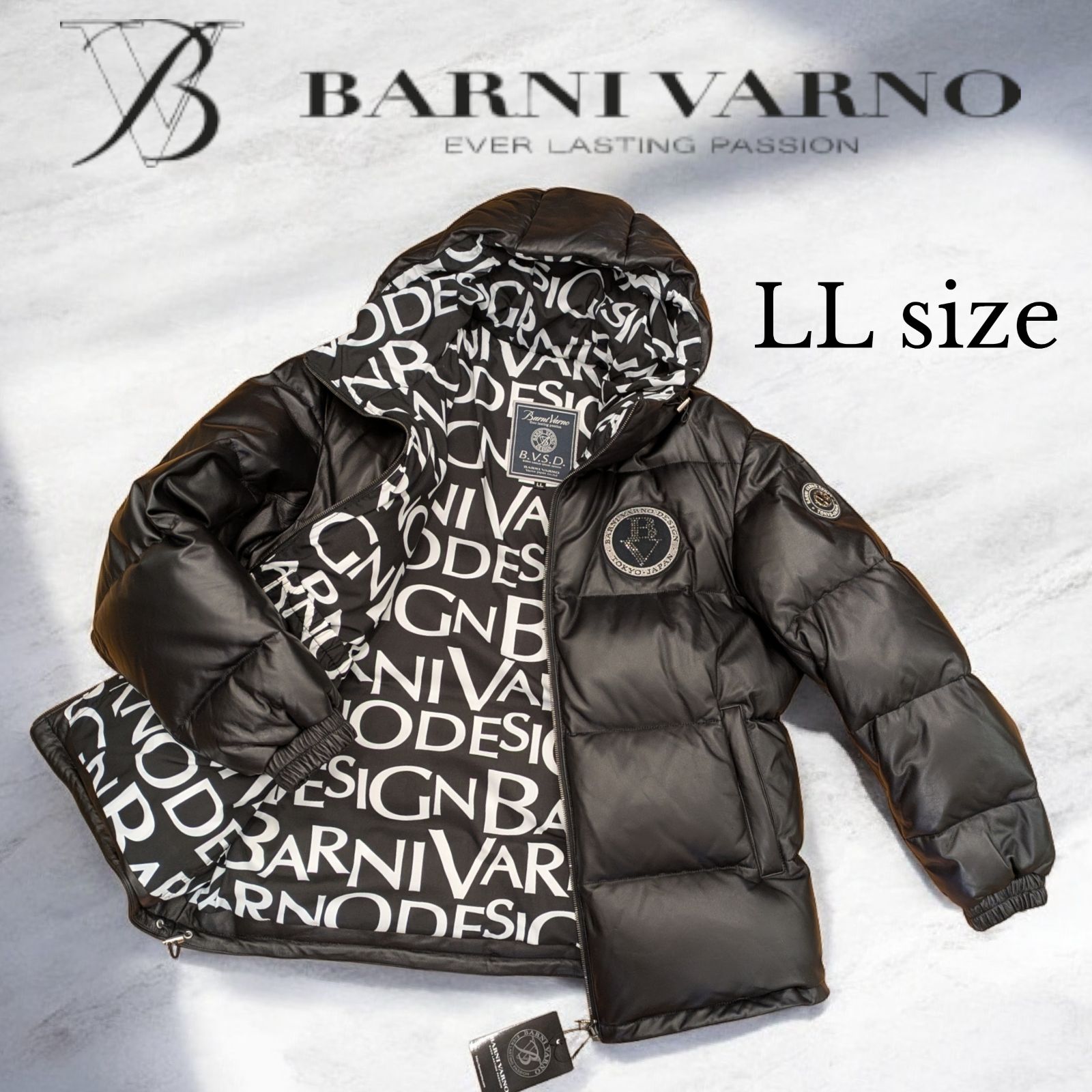 BARNI VARNO／バーニヴァーノ】 ラムレザー ダウンジャケット ブラック 