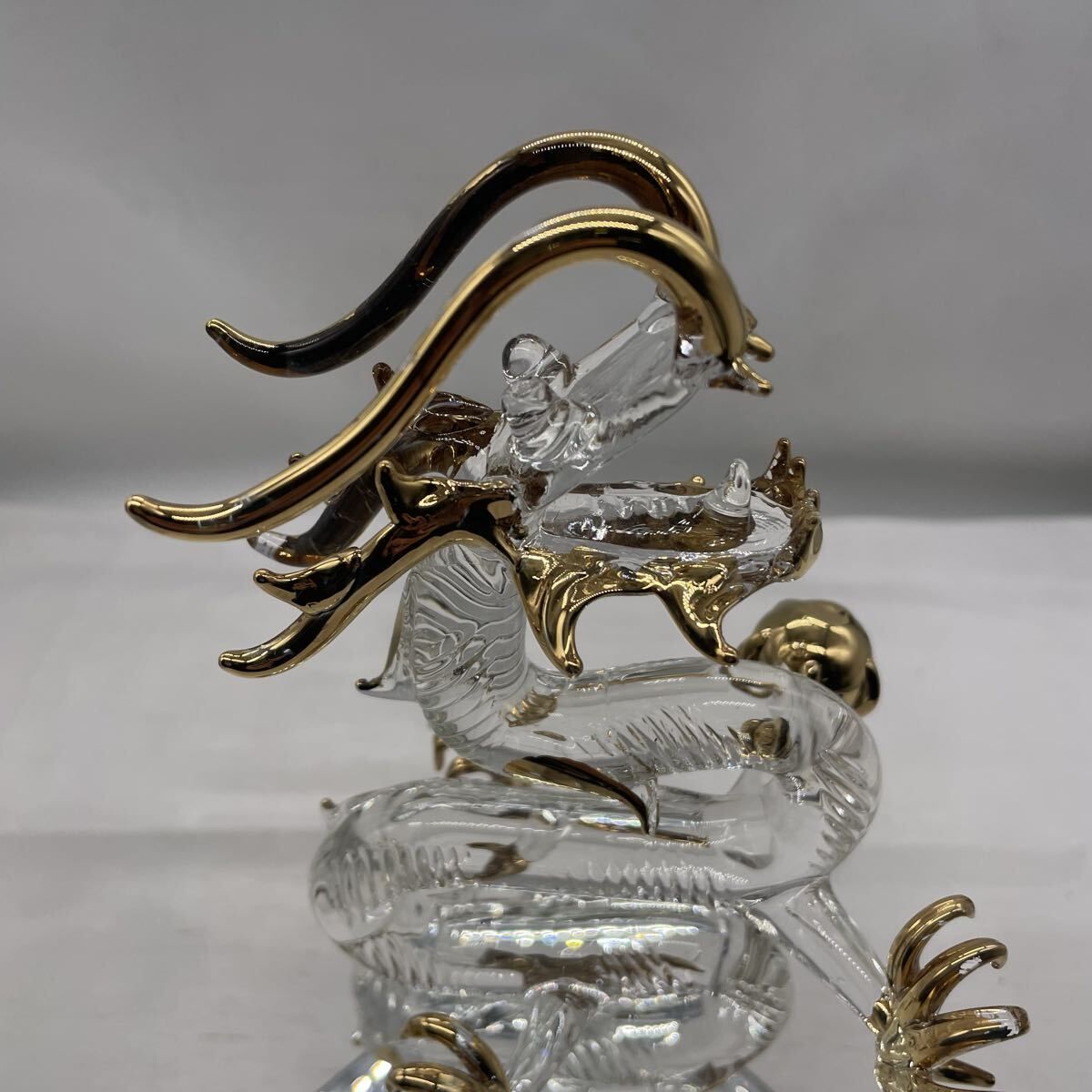 美品】ガラス細工 特大昇り龍 クリスタルドラゴン 置物 CNF056 高さ約