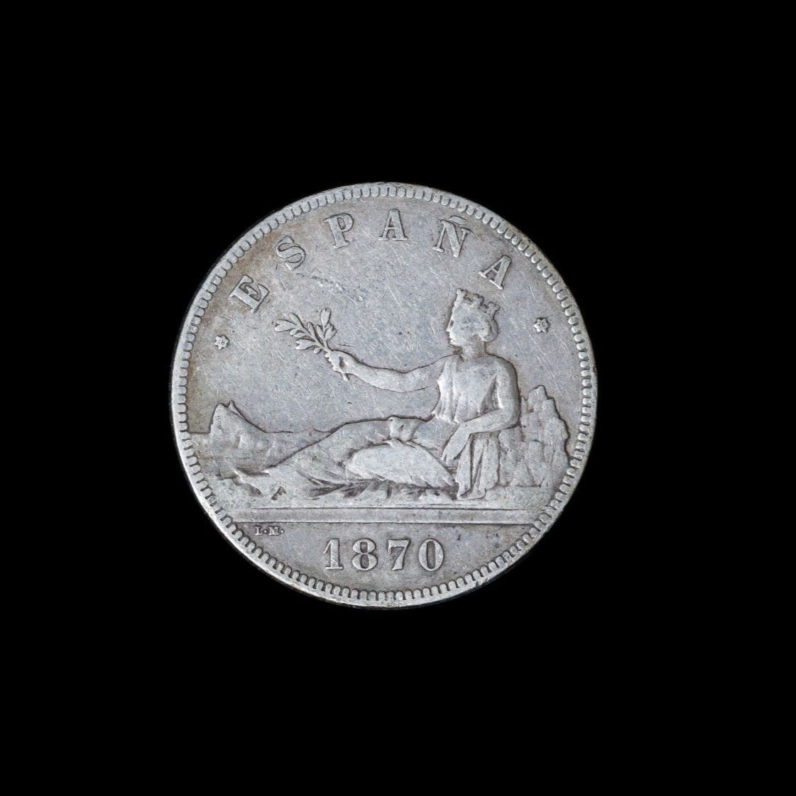 （珍）スペイン 1870年 2ペセタ 銀貨 スペイン 臨時政府 2ペセタ銀貨 1870年銘 スペインの女神 シルバー