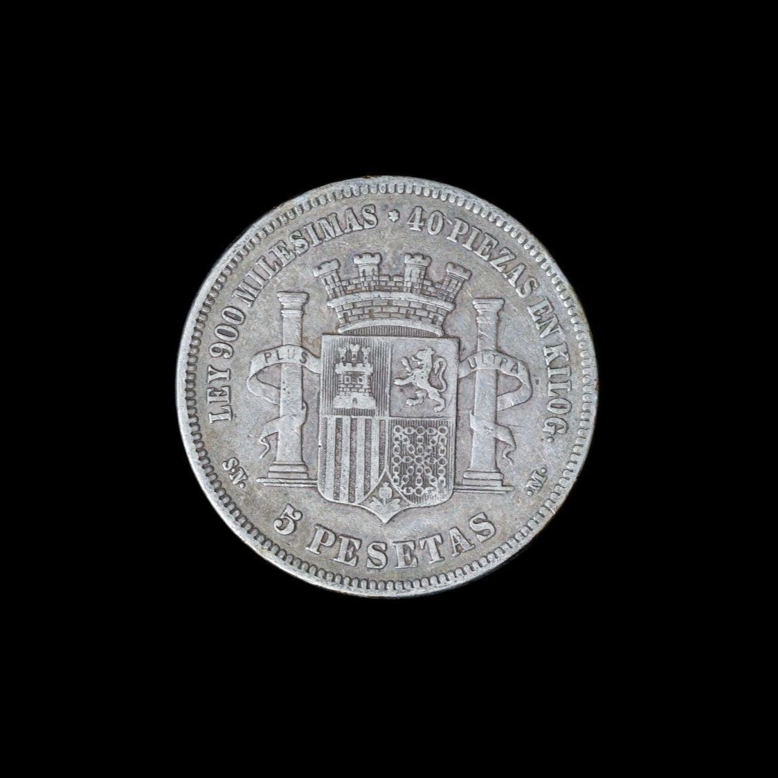 『NGC XF40』スペイン臨時政府5ペセタ銀貨(1870年) スペイン 臨時政府 5ペセタ銀貨 1870年銘 スペインの女神 シルバー